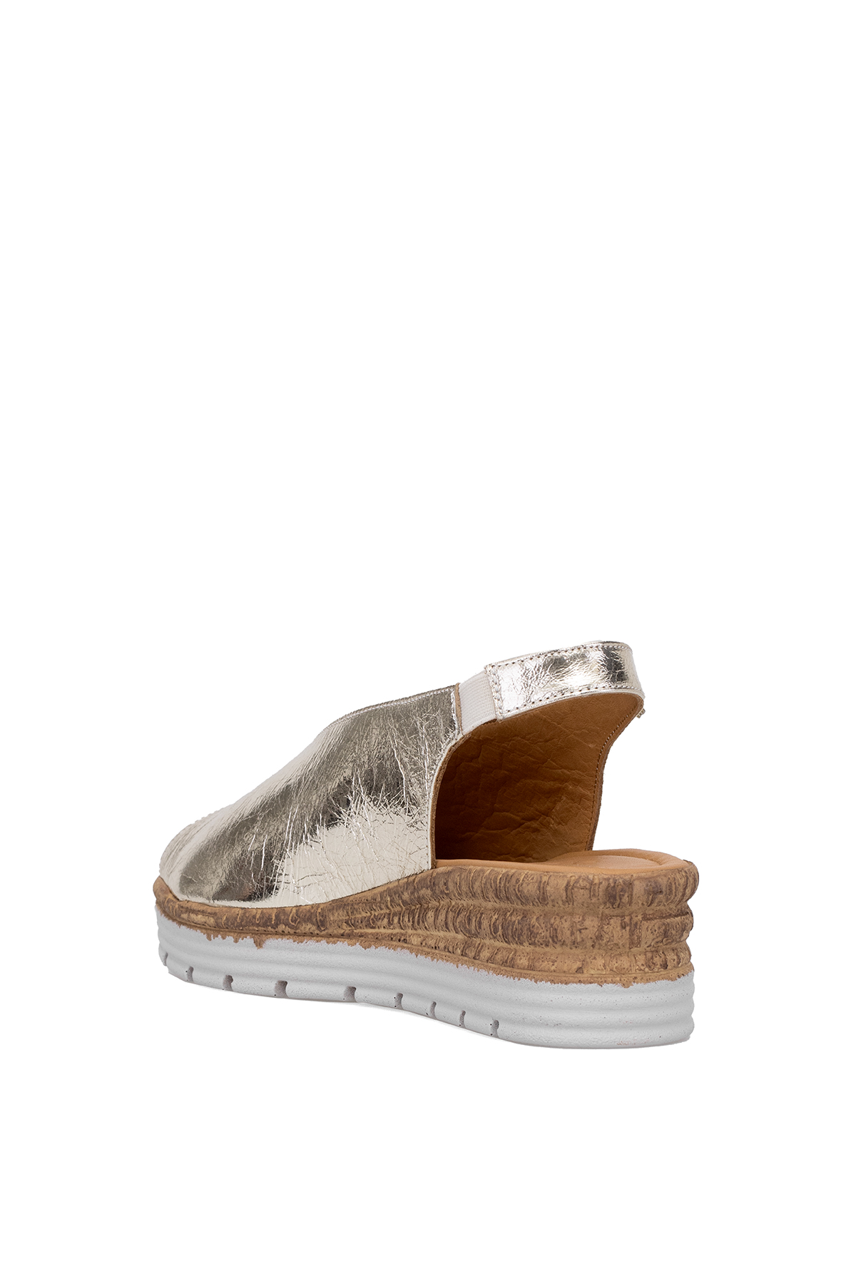 Elit Zeyn8094 Kadın Hakiki Deri Ortopedik Dolgu Topuk Sandalet Altın