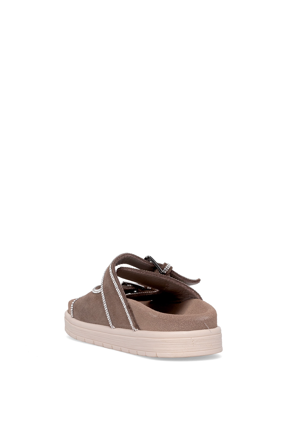 Elit Zeyn8144S Kadın Hakiki Nubuk Deri Ortopedik Taşlı Düz Terlik Vizon