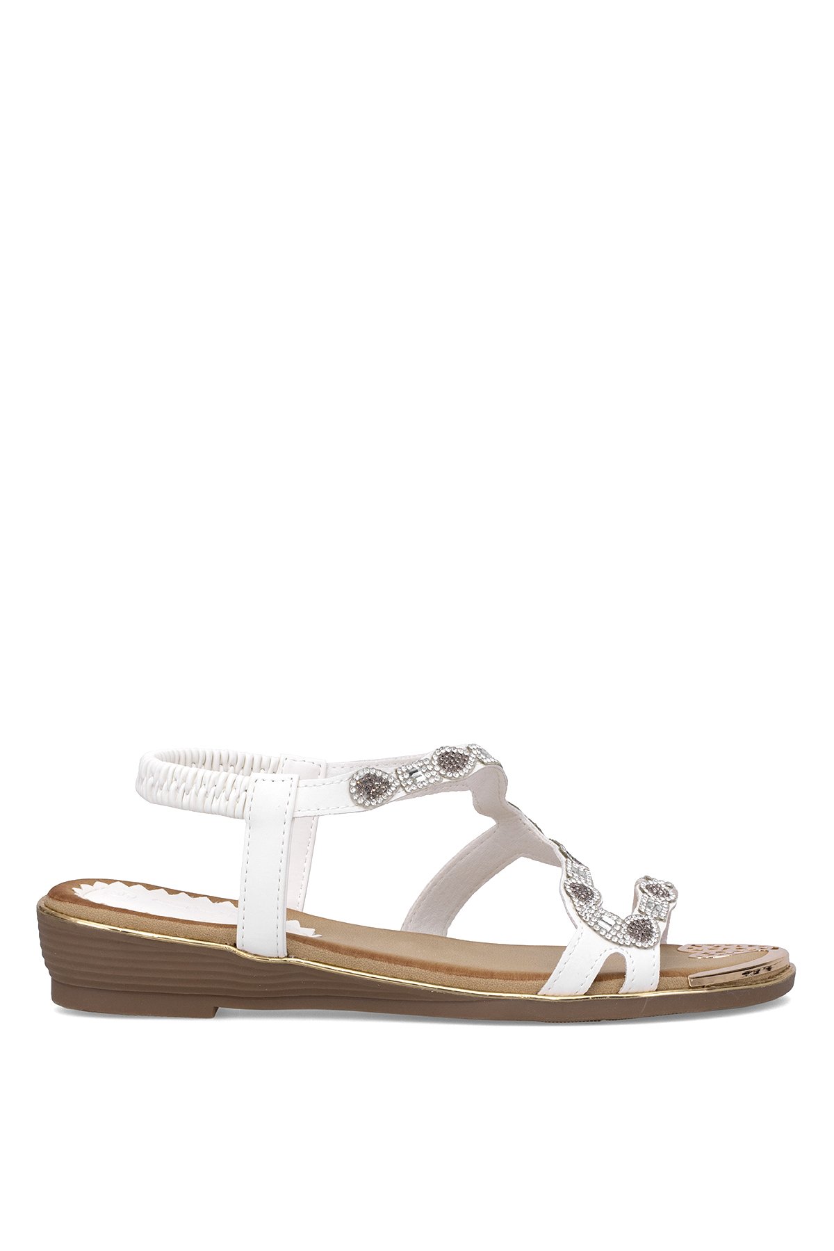 Guja 25Y122-5 Kadın Taşlı Düz Sandalet Beyaz
