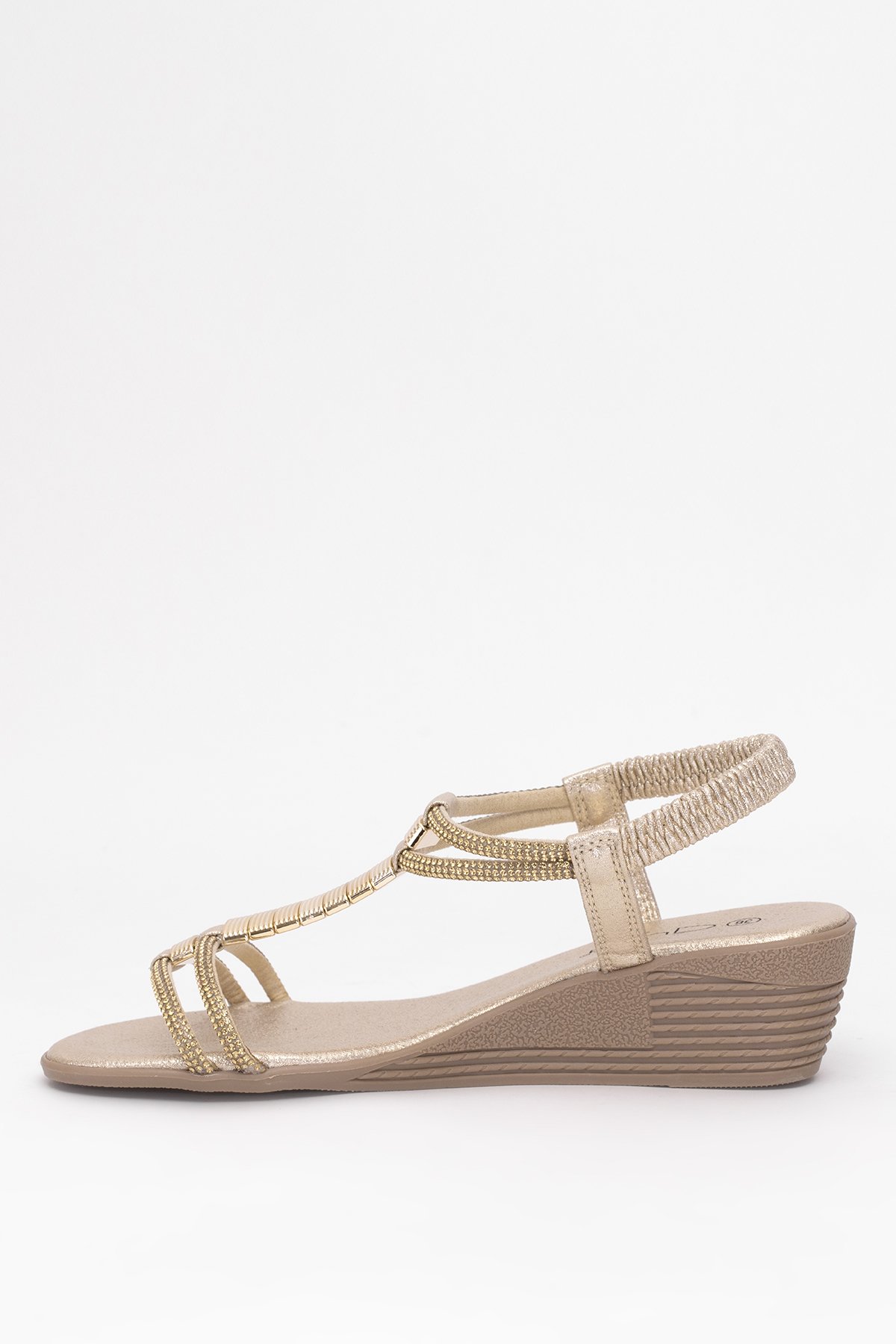 Guja 25Y145-1 Kadın Taşlı Dolgu Topuk Sandalet Altın