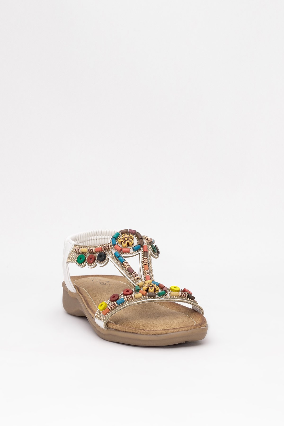 Guja 25Y150-1 Kadın Taşlı Düz Sandalet Beyaz