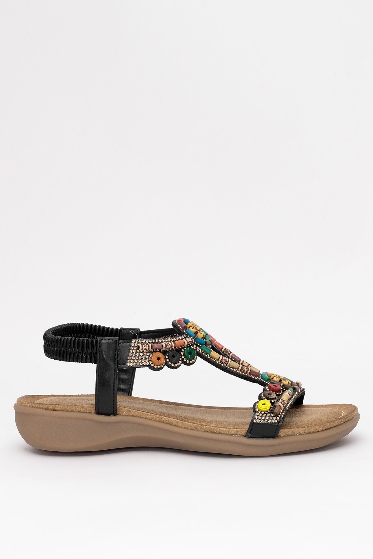 Guja 25Y150-1 Kadın Taşlı Düz Sandalet Siyah