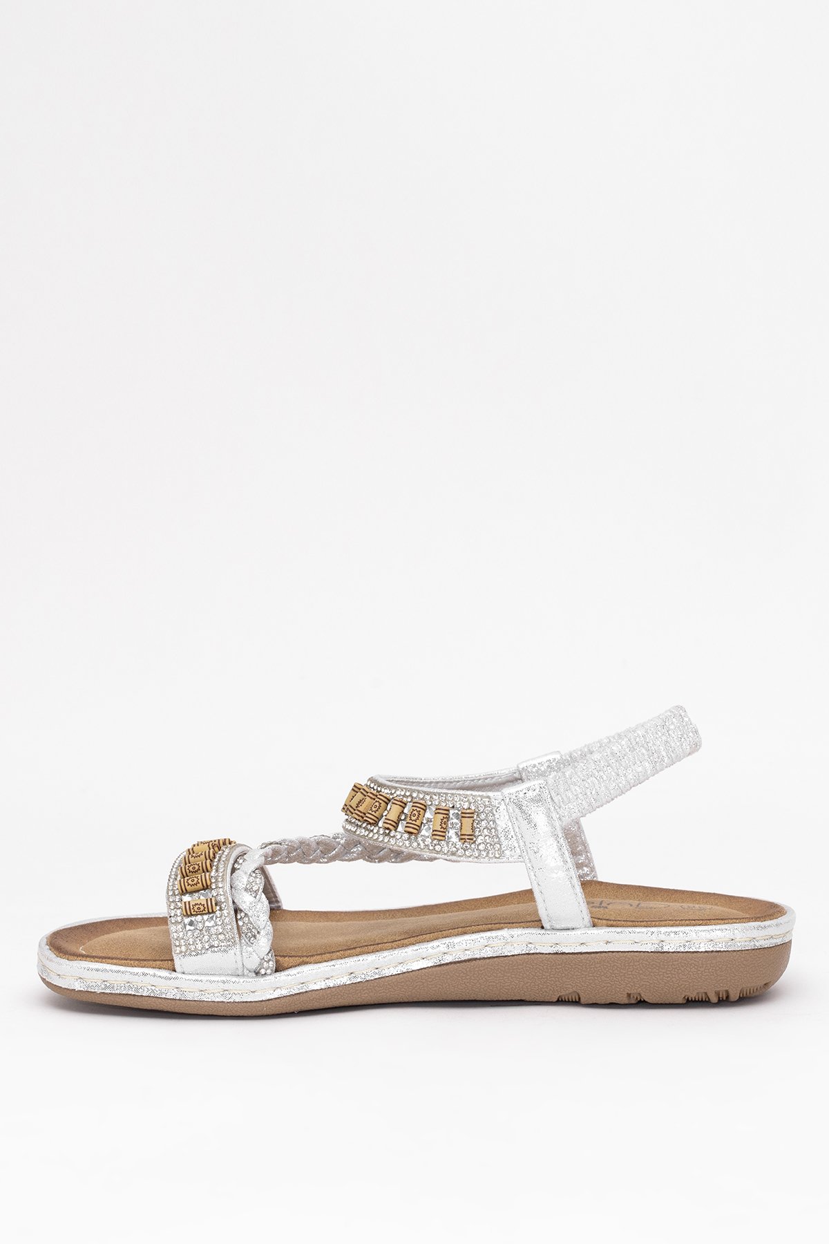Guja 25Y152-1 Kadın Taşlı Düz Sandalet Gümüş