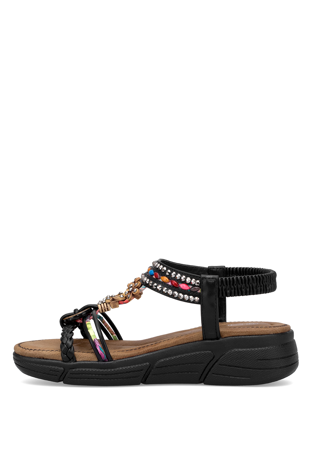 Guja 25Y154-4 Kadın Taşlı Düz Sandalet Siyah