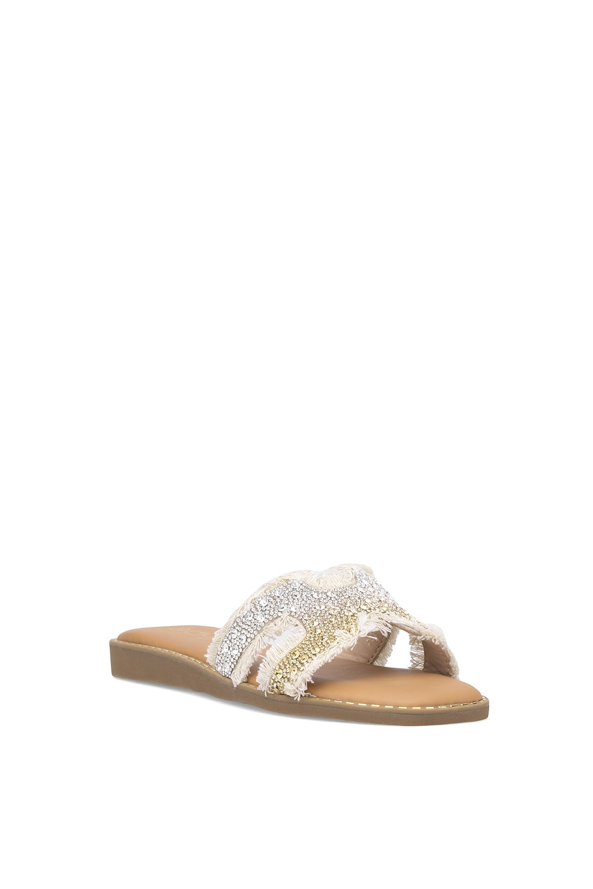 Guja 25Y177-1 Kadın Taşlı Düz Terlik Bej