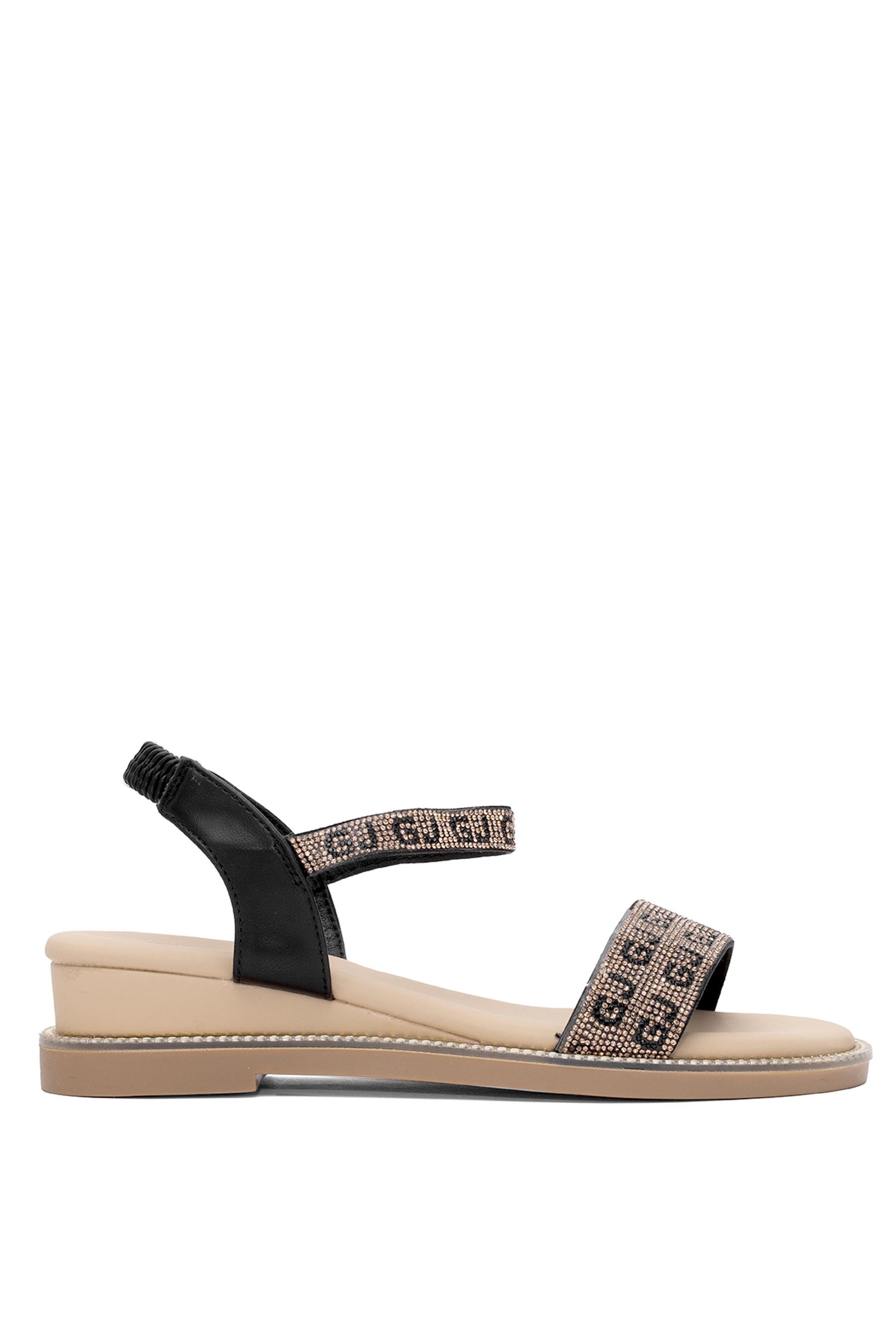 Guja 25Y346-3 Kadın Taşlı Düz Sandalet Siyah