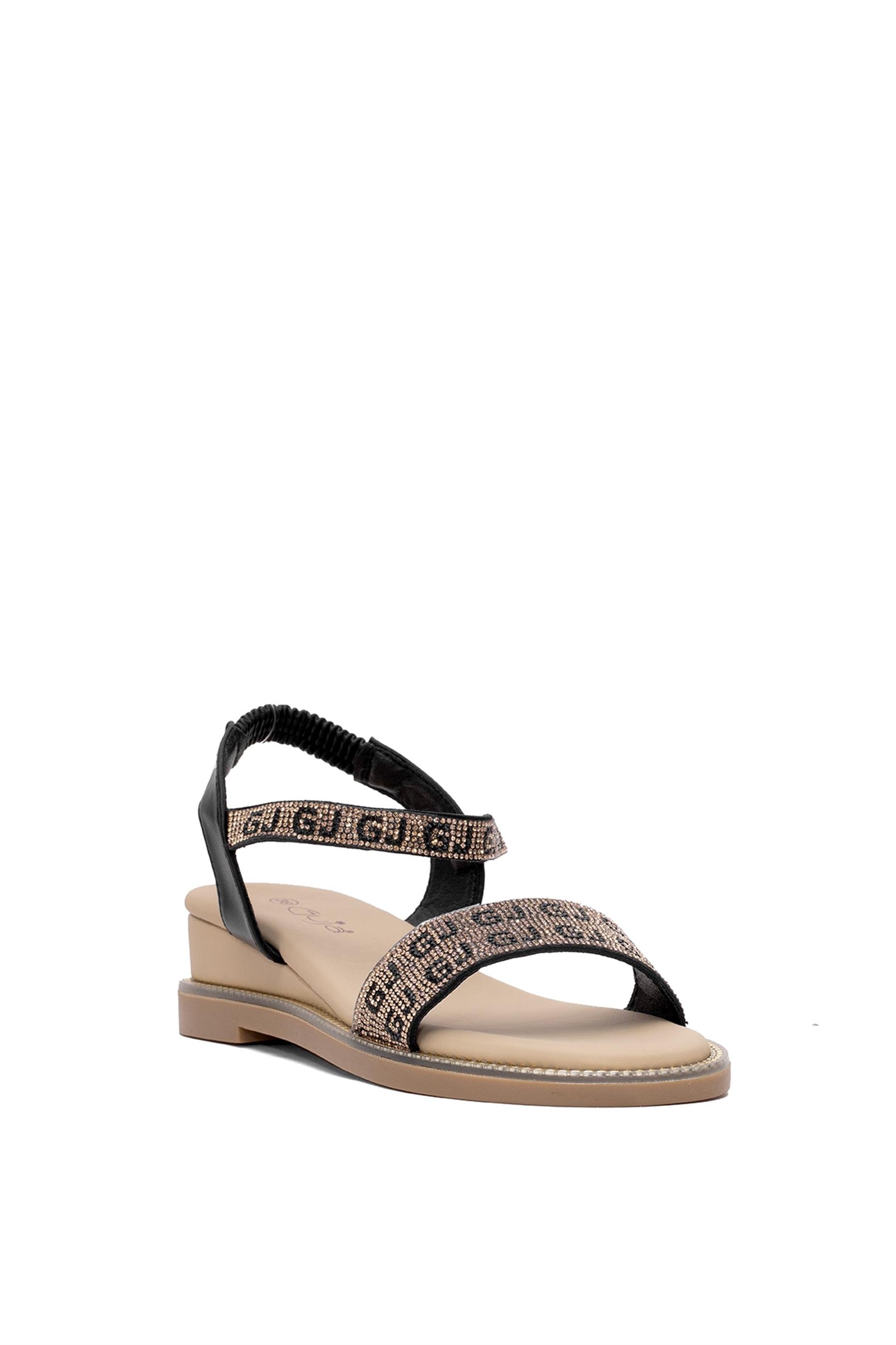 Guja 25Y346-3 Kadın Taşlı Düz Sandalet Siyah