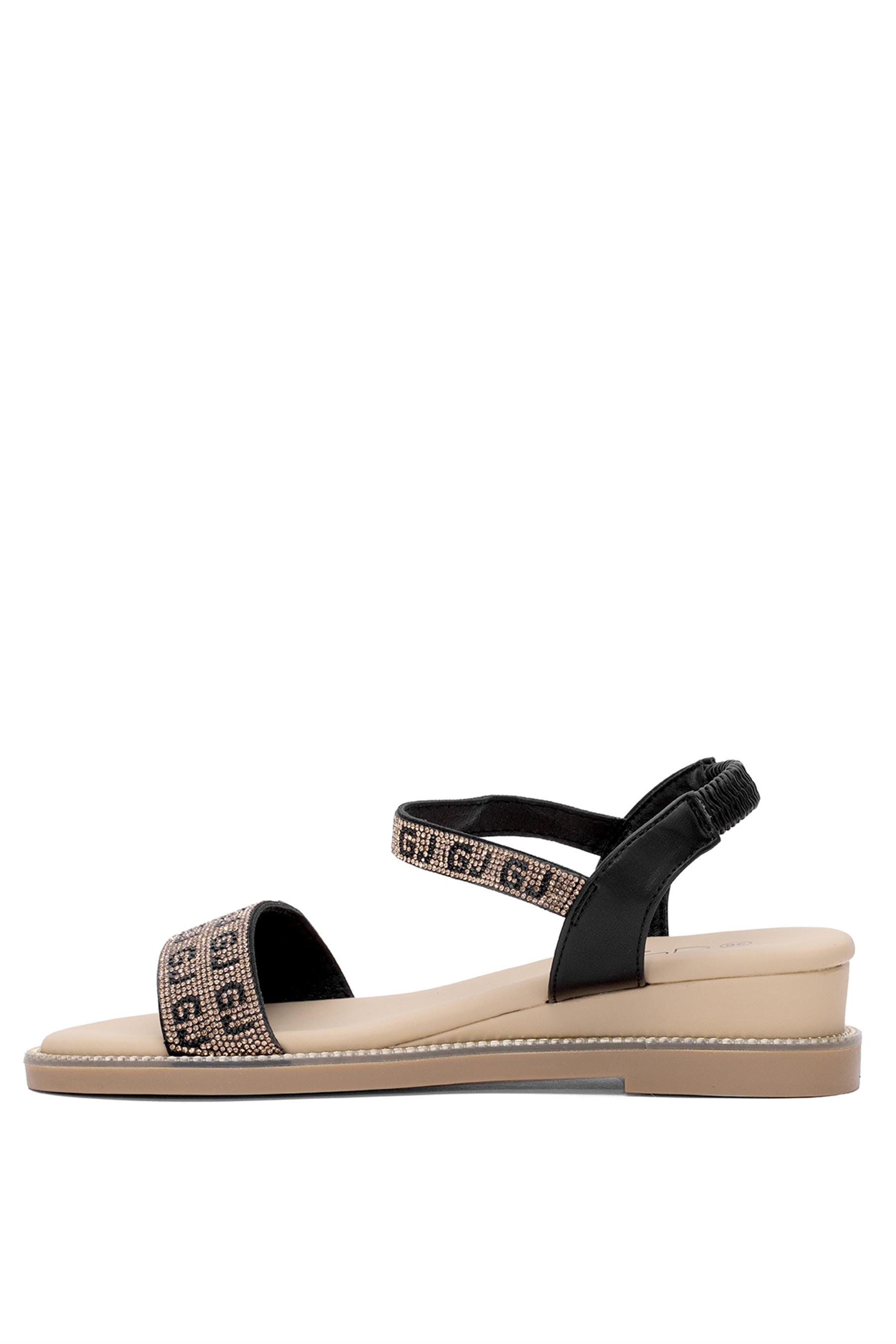 Guja 25Y346-3 Kadın Taşlı Düz Sandalet Siyah