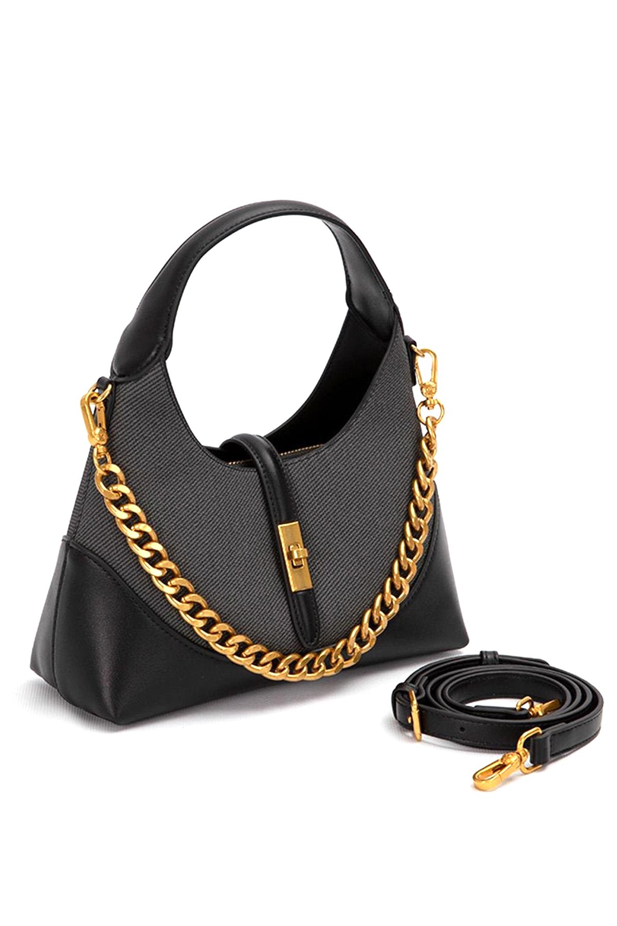 Levidor 930409 Kadın Gold Zincir Aksesuarlı El Çantası Siyah