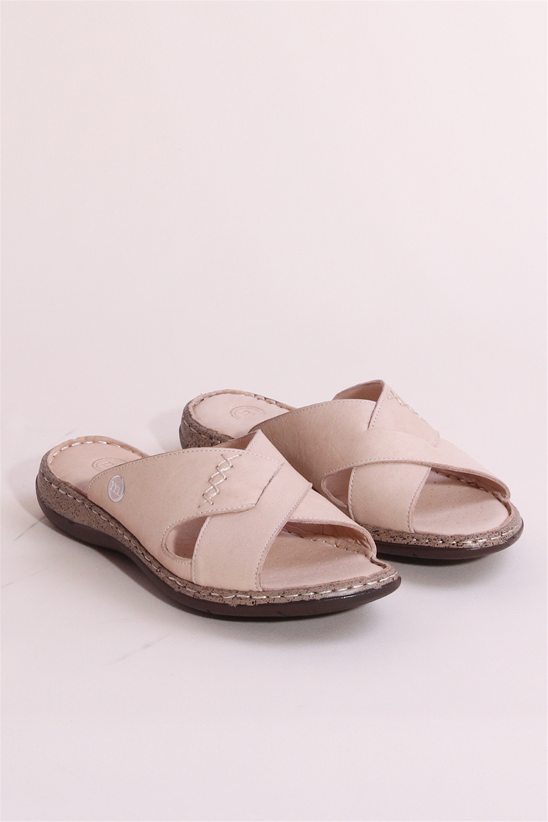 Mammamia 22YT-2015C Kadın Hakiki Deri Terlik Bej