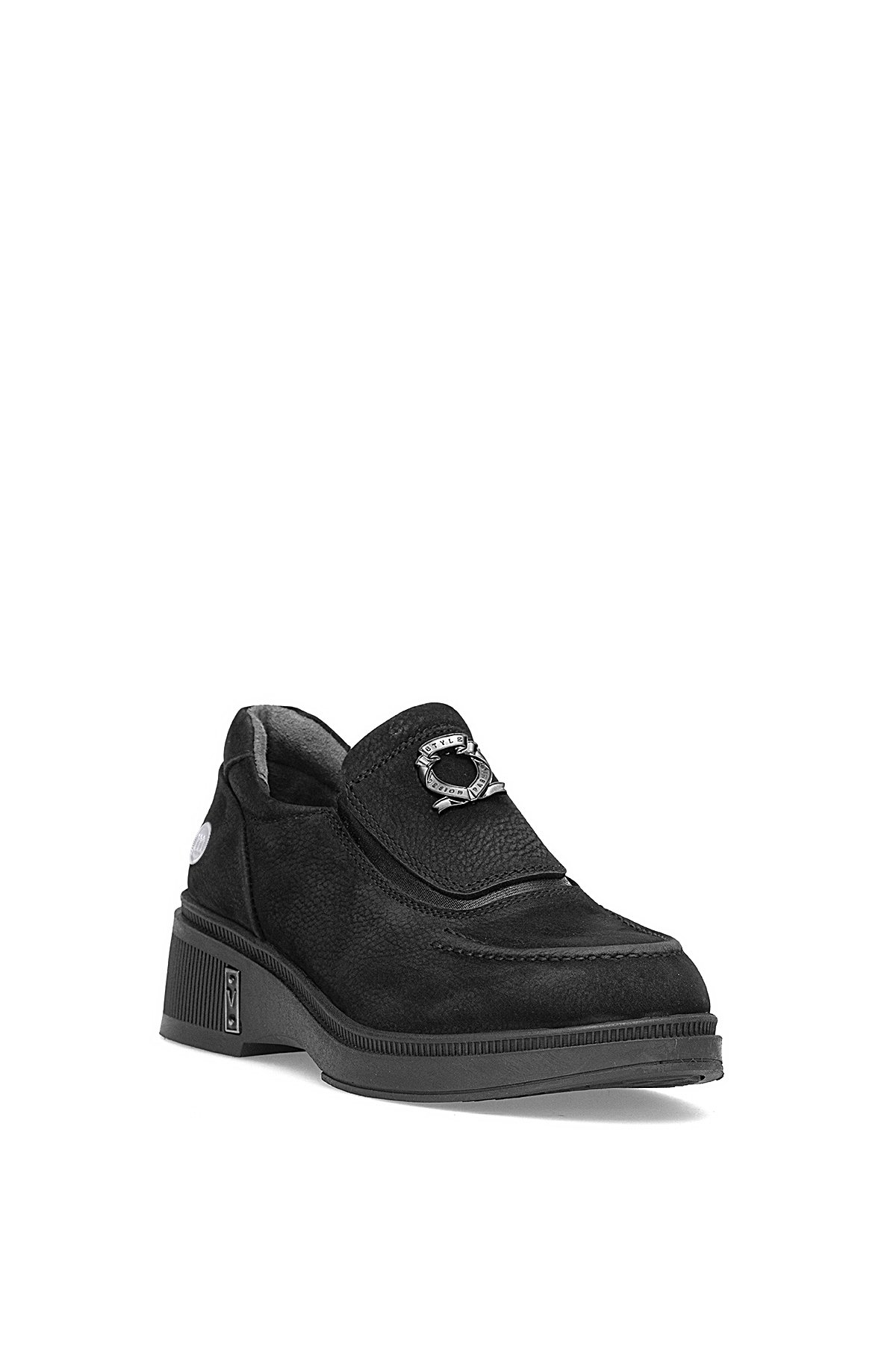 Mammamia D25KA-7105 Kadın Hakiki Nubuk Deri Dolgu Topuk Ayakkabı Siyah