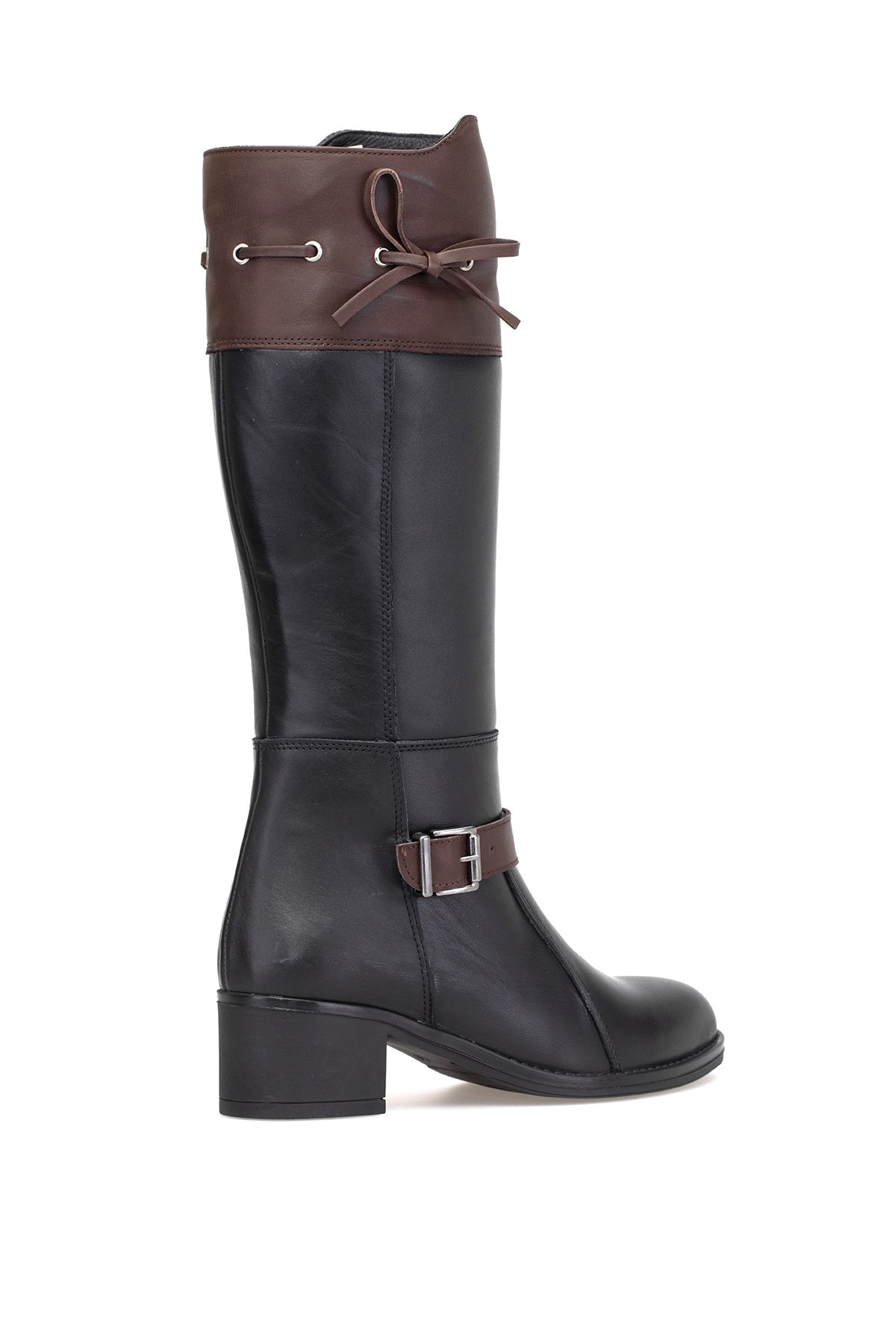 Mammamia D25KC-2335 Kadın Hakiki Deri Topuklu Çizme Siyah - Kahverengi