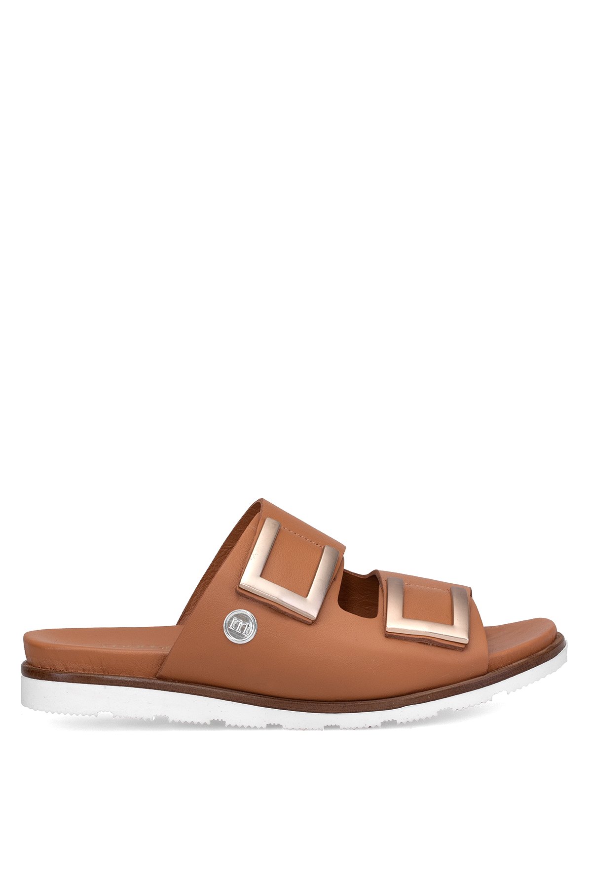 Mammamia D25YT-1235 Kadın Hakiki Deri Düz Terlik Taba