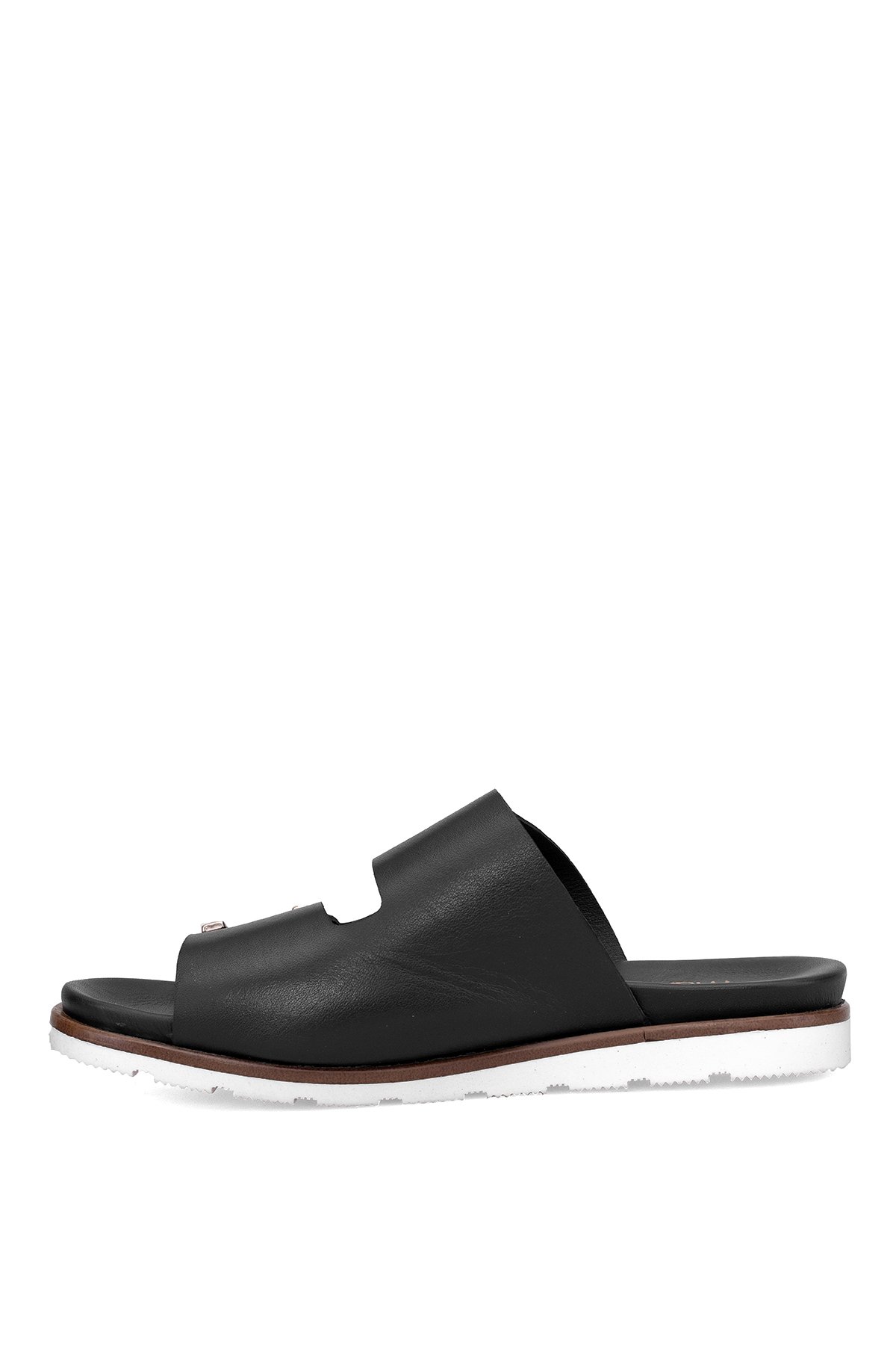 Mammamia D25YT-1235 Kadın Hakiki Deri Düz Terlik Siyah