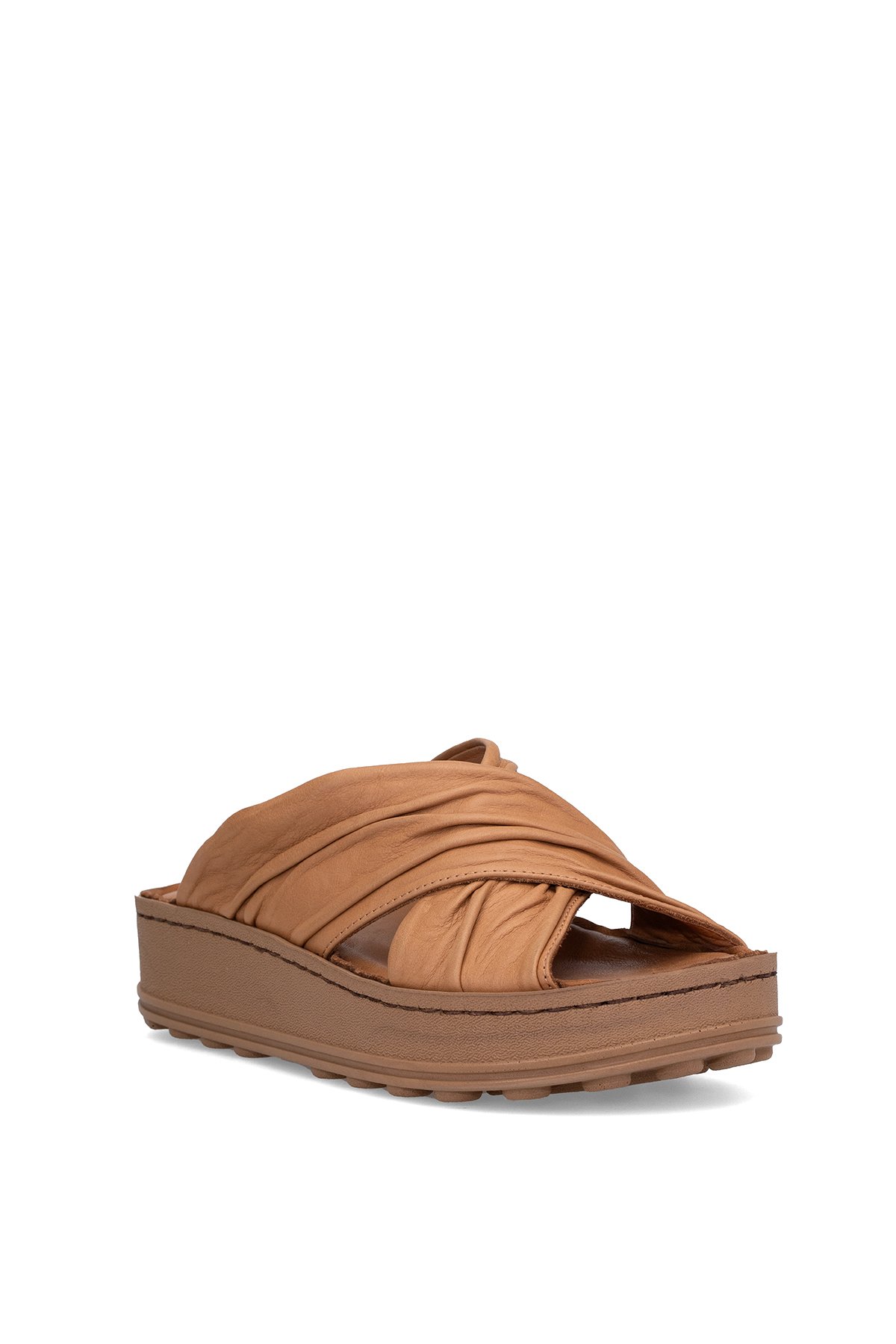 Mammamia D25YT-1430 Kadın Hakiki Deri Düz Terlik Taba