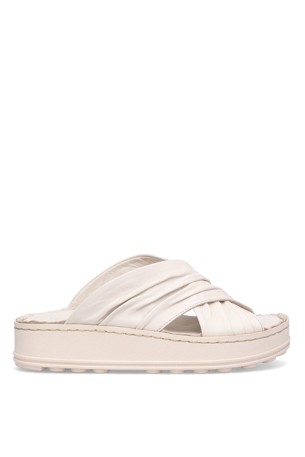 Mammamia D25YT-1430 Kadın Hakiki Deri Düz Terlik Krem