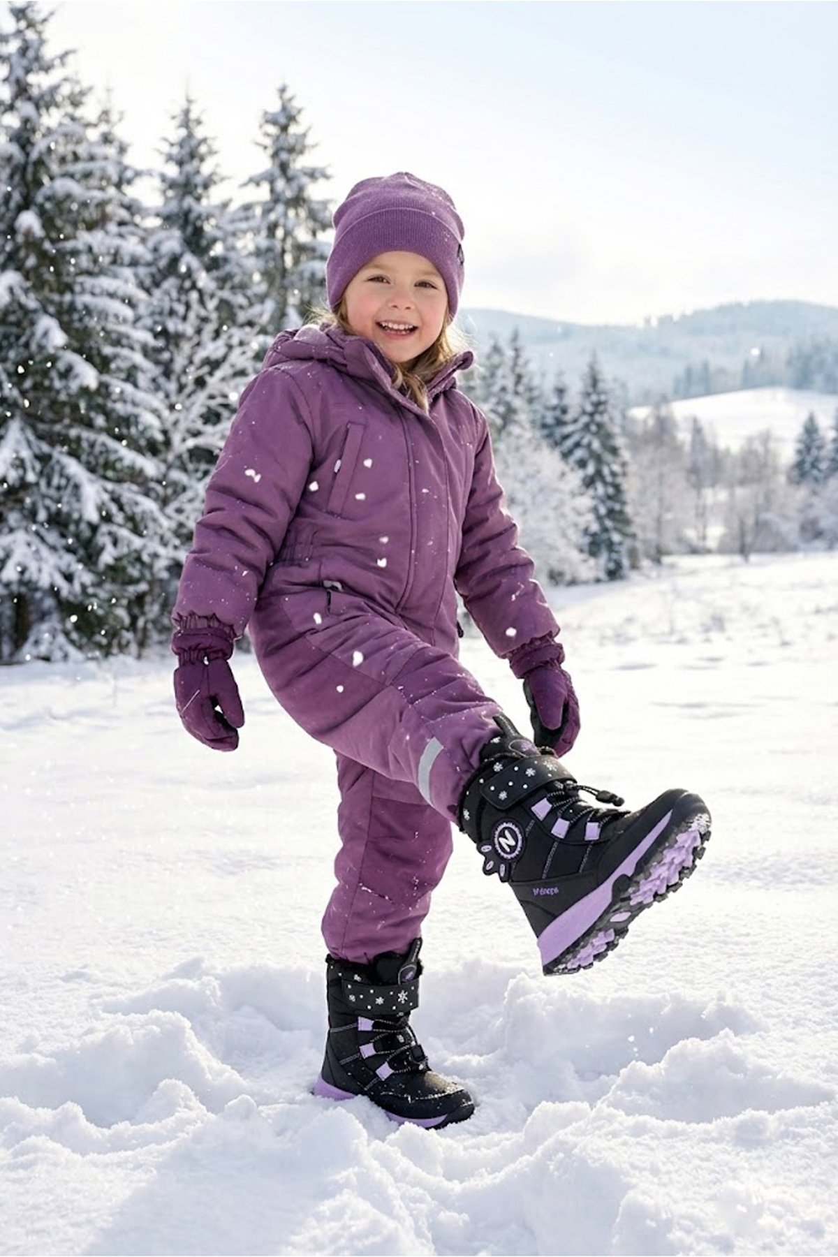 Ndrops YSEYL014 Kız Çocuk Kar Botu Siyah - Lila