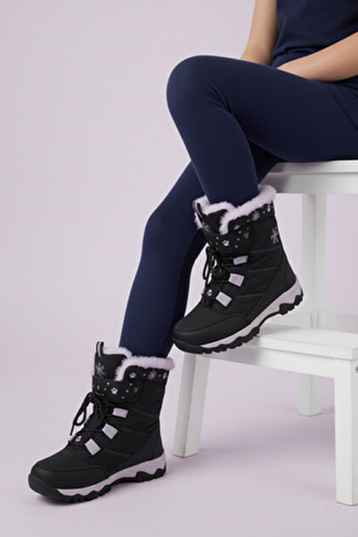 Ndrops YSEYL014 Kız Çocuk Kar Botu Siyah - Lila