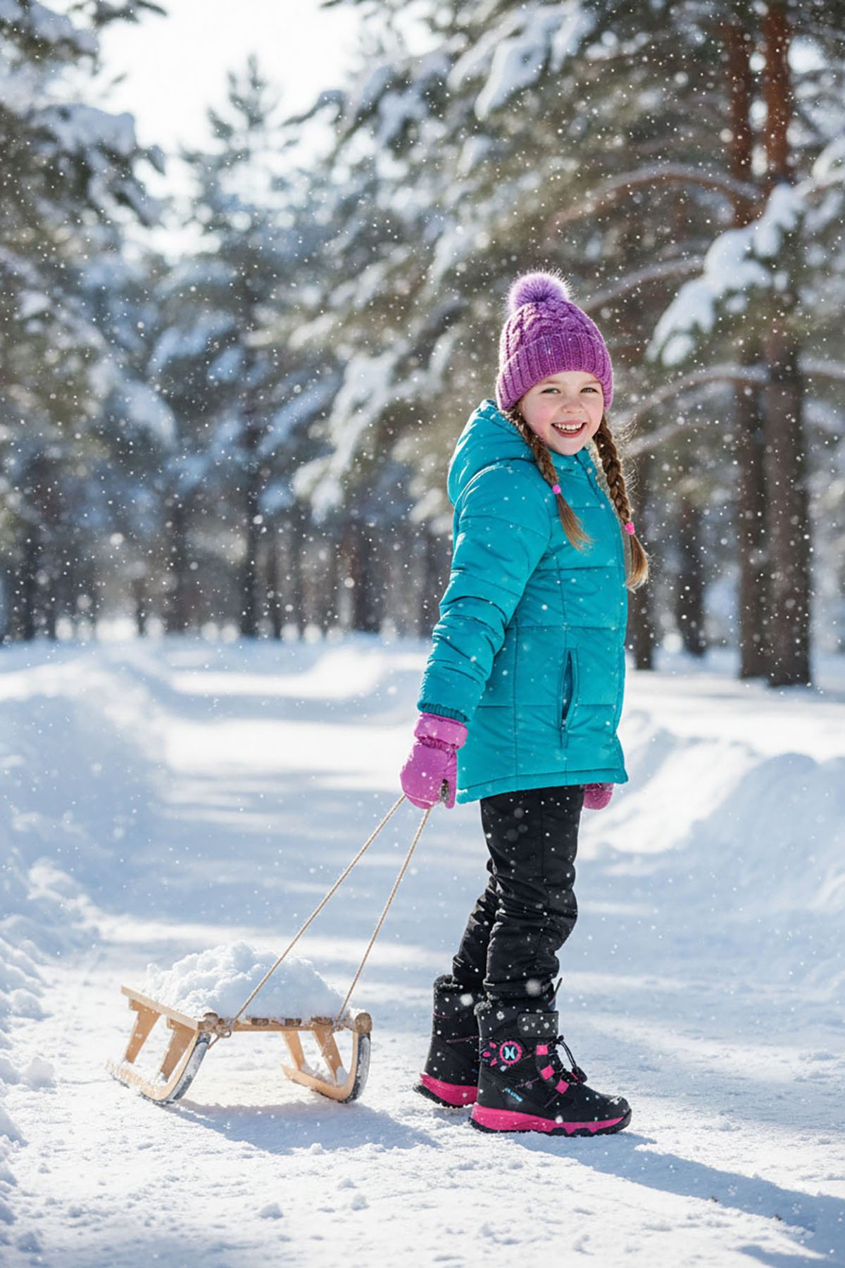Ndrops YSEYL014 Kız Çocuk Kar Botu Siyah - Fuşya