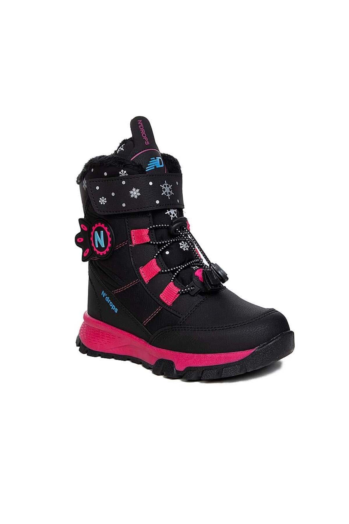 Ndrops YSEYL014 Kız Çocuk Kar Botu Siyah - Fuşya