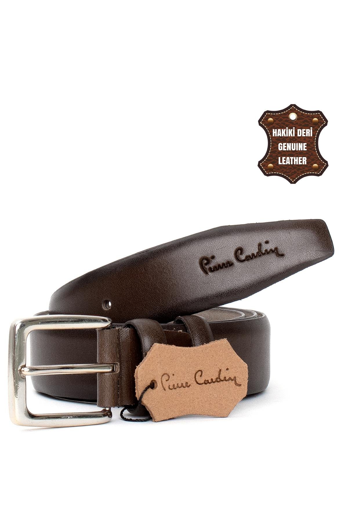 Pierre Cardin PC351 Erkek 3,5 cm Hakiki Deri Kemer Kahverengi Koyu