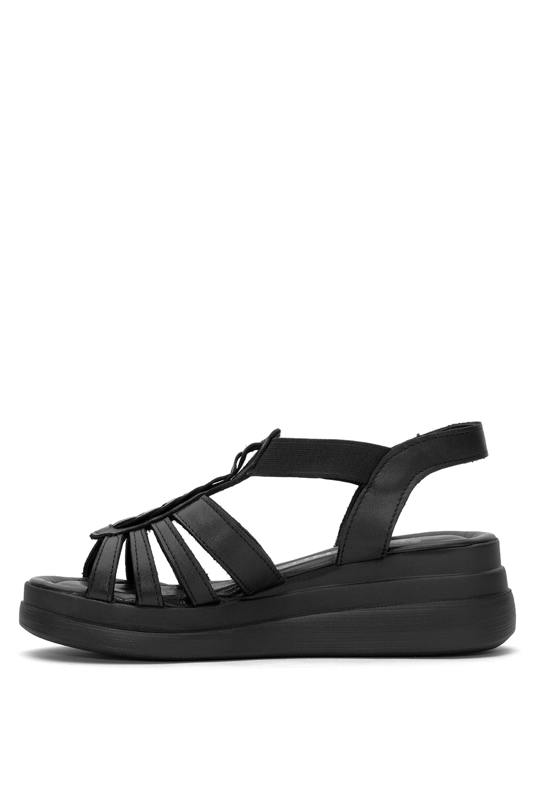 Venüs 2409912Y Kadın Hakiki Deri Dolgu Topuk Sandalet Siyah