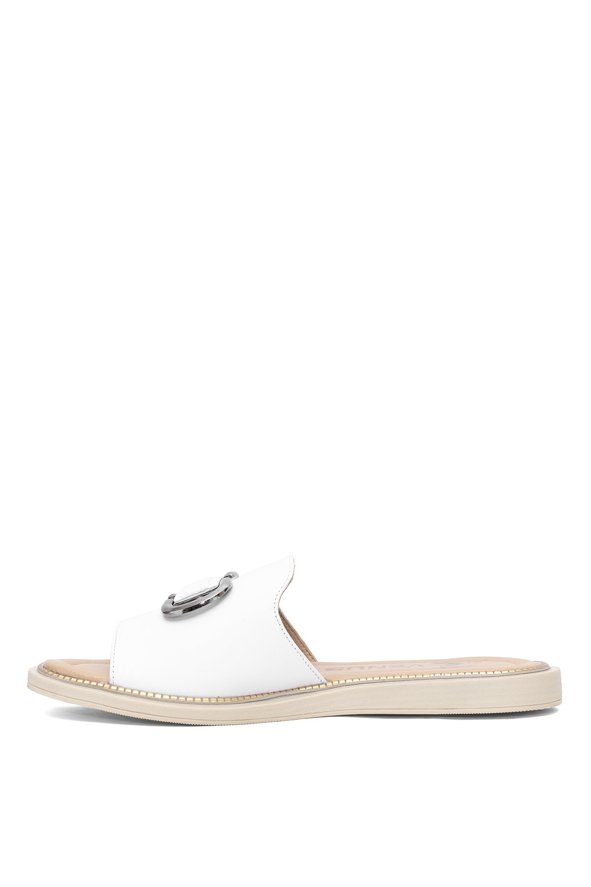 Venüs 2512205Y Kadın Hakiki Deri Düz Terlik Beyaz