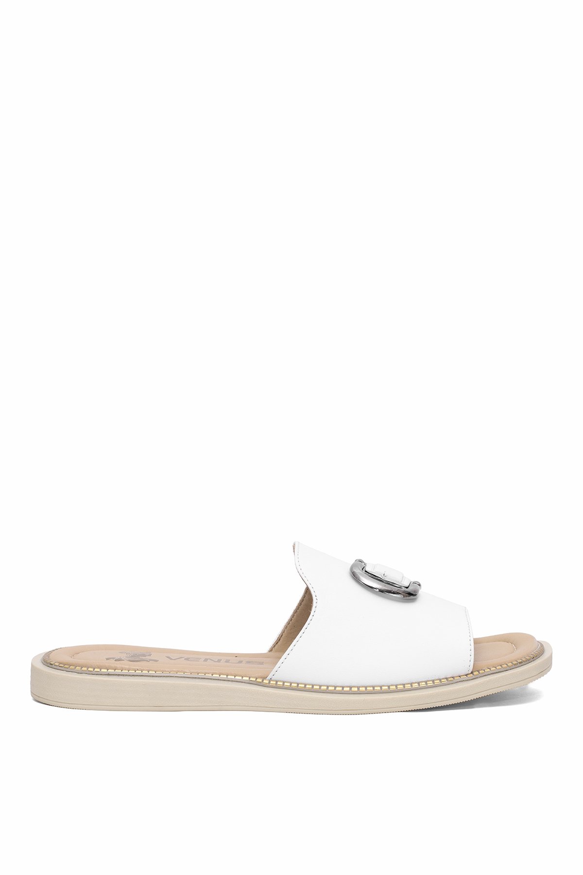 Venüs 2512205Y Kadın Hakiki Deri Düz Terlik Beyaz