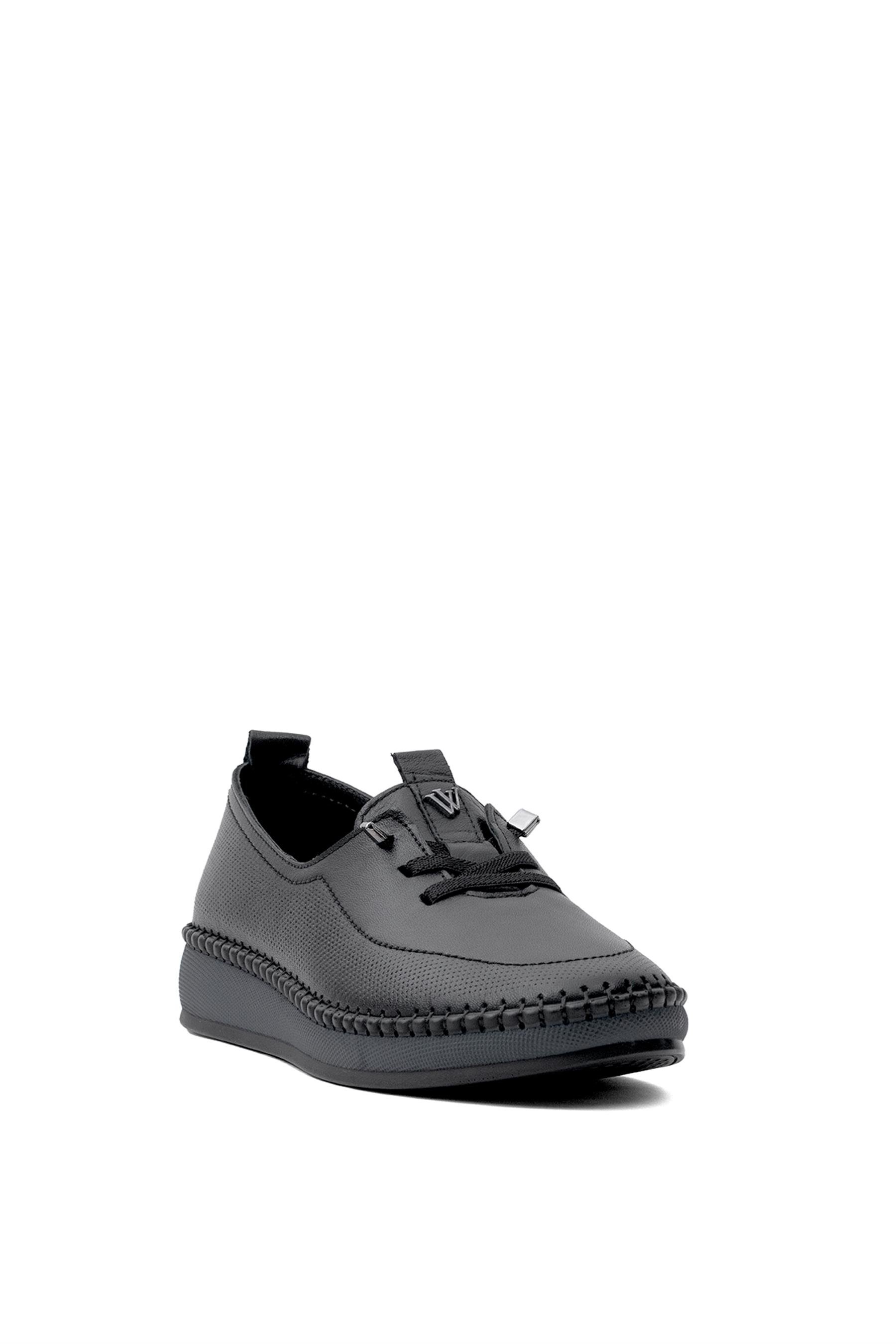 Voyager Z083 Kadın Hakiki Deri Ortopedik Casual Ayakkabı Siyah