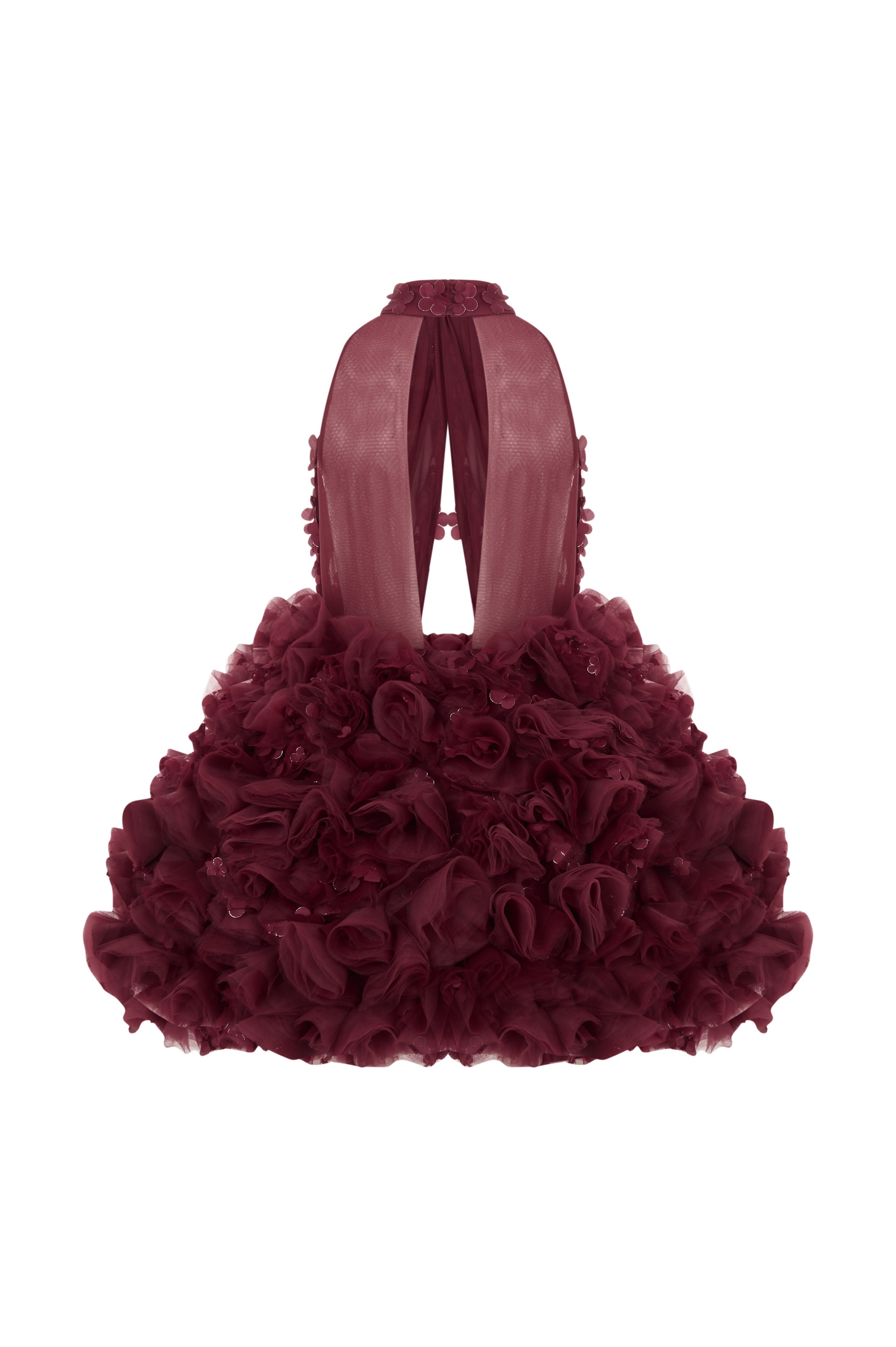Bordo Çiçekli coctail elbise