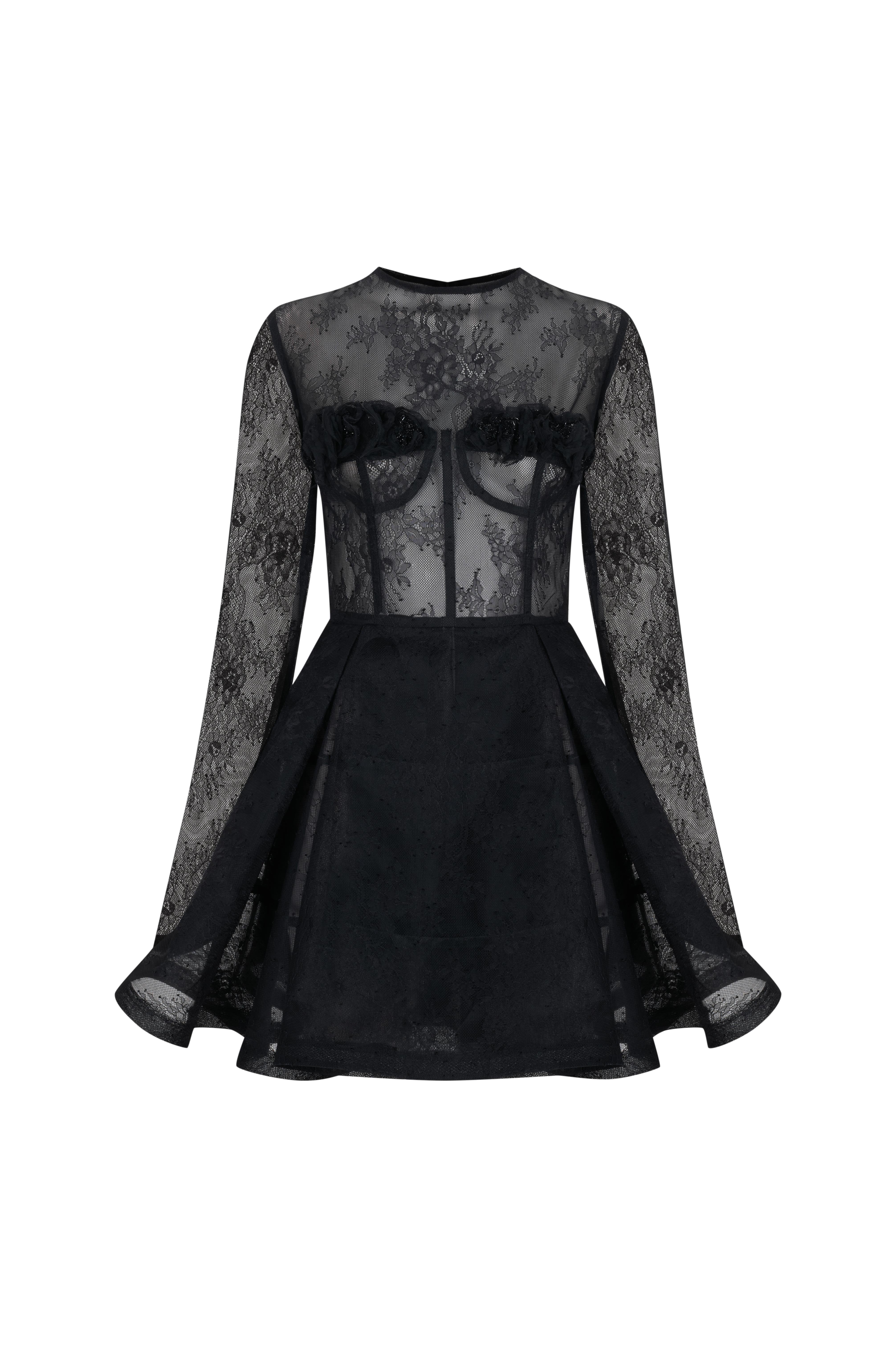 Transparan Siyah File Elbise 