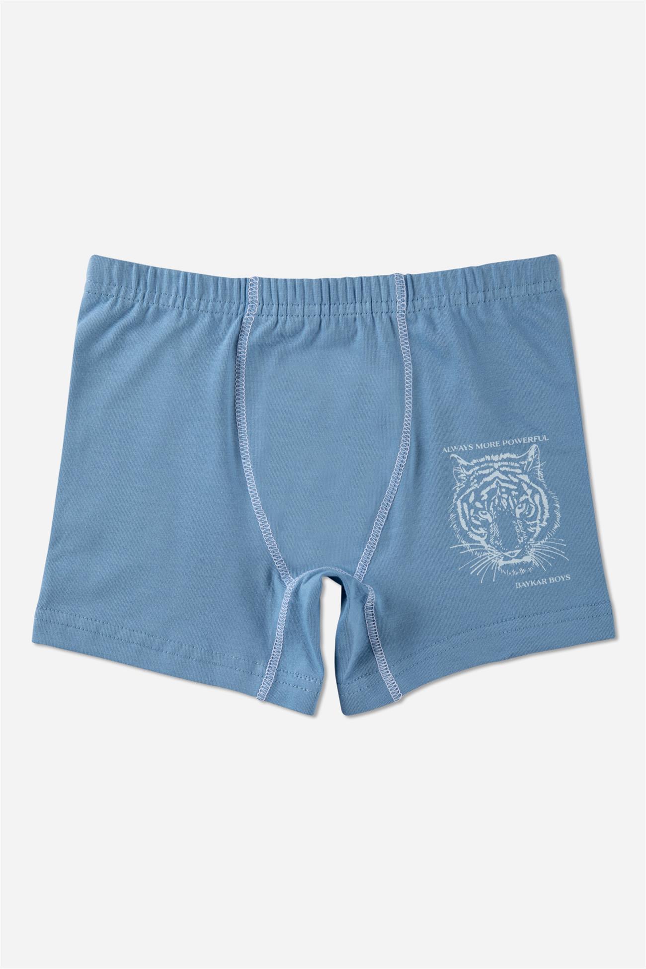 Erkek Çocuk Pamuklu Kaplan Desenli Rahat Kesim Boxer 3'lü Paket Mavi