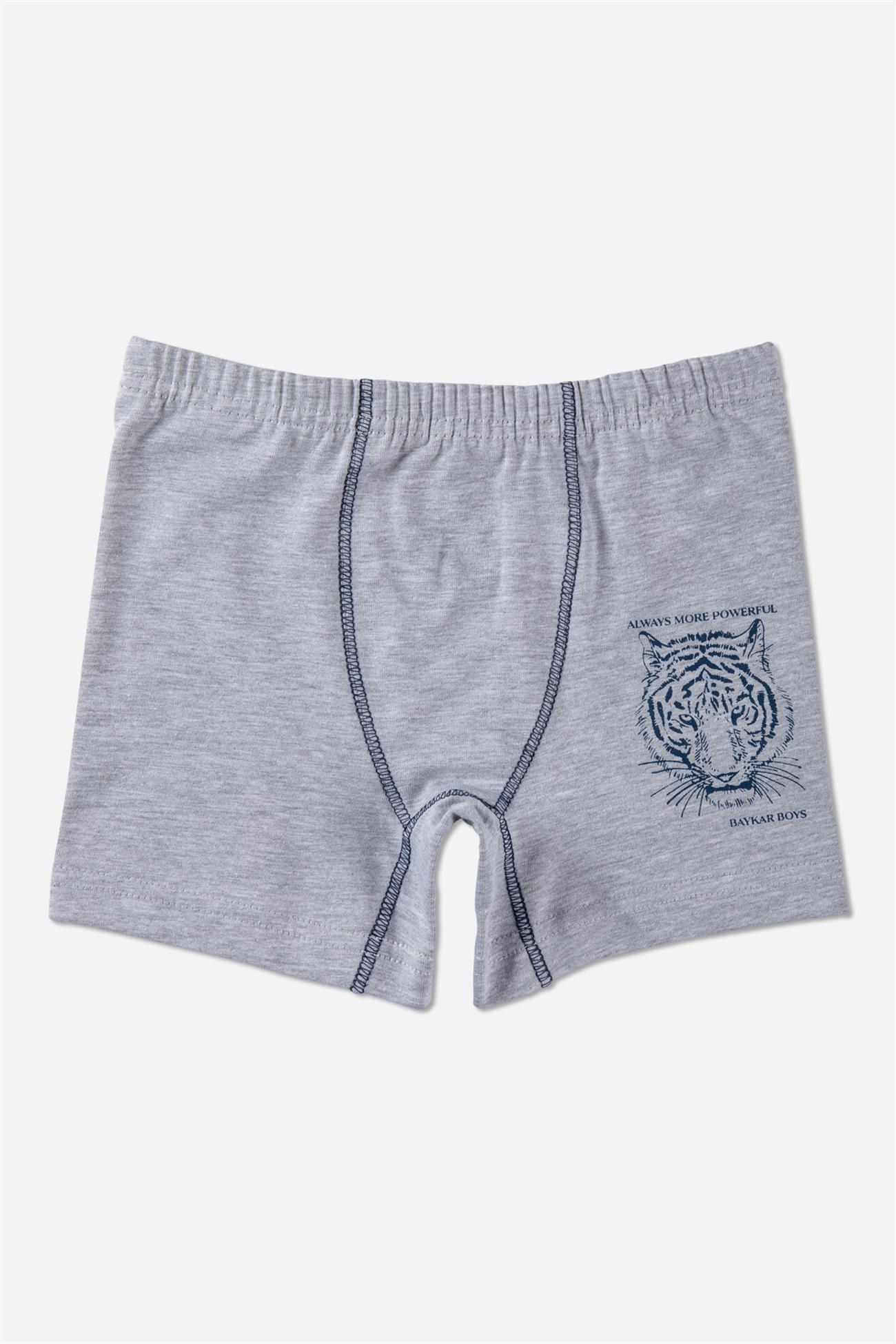 Erkek Çocuk Pamuklu Kaplan Desenli Rahat Kesim Boxer 3'lü Paket Mavi