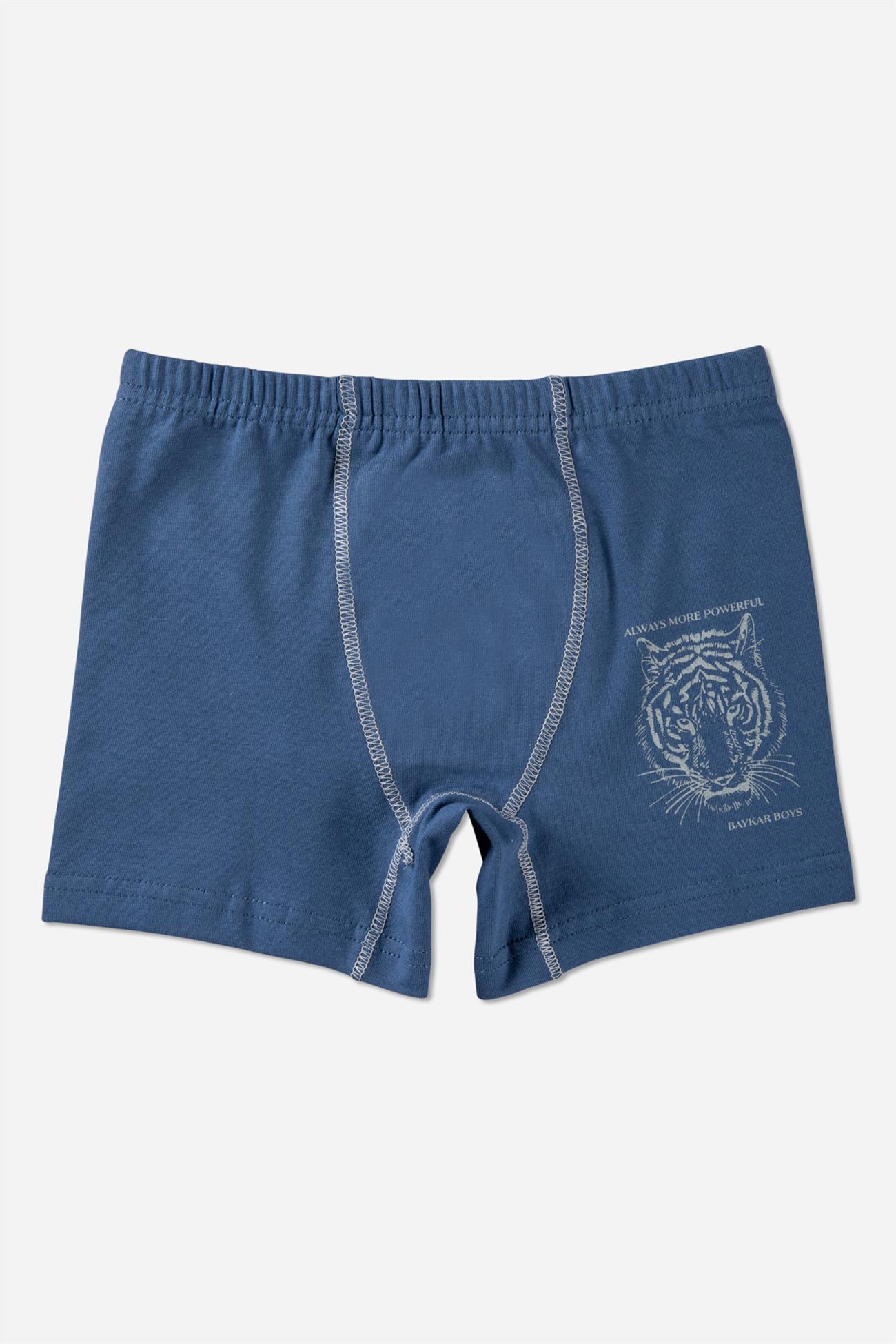 Erkek Çocuk Pamuklu Kaplan Desenli Rahat Kesim Boxer 3'lü Paket Mavi