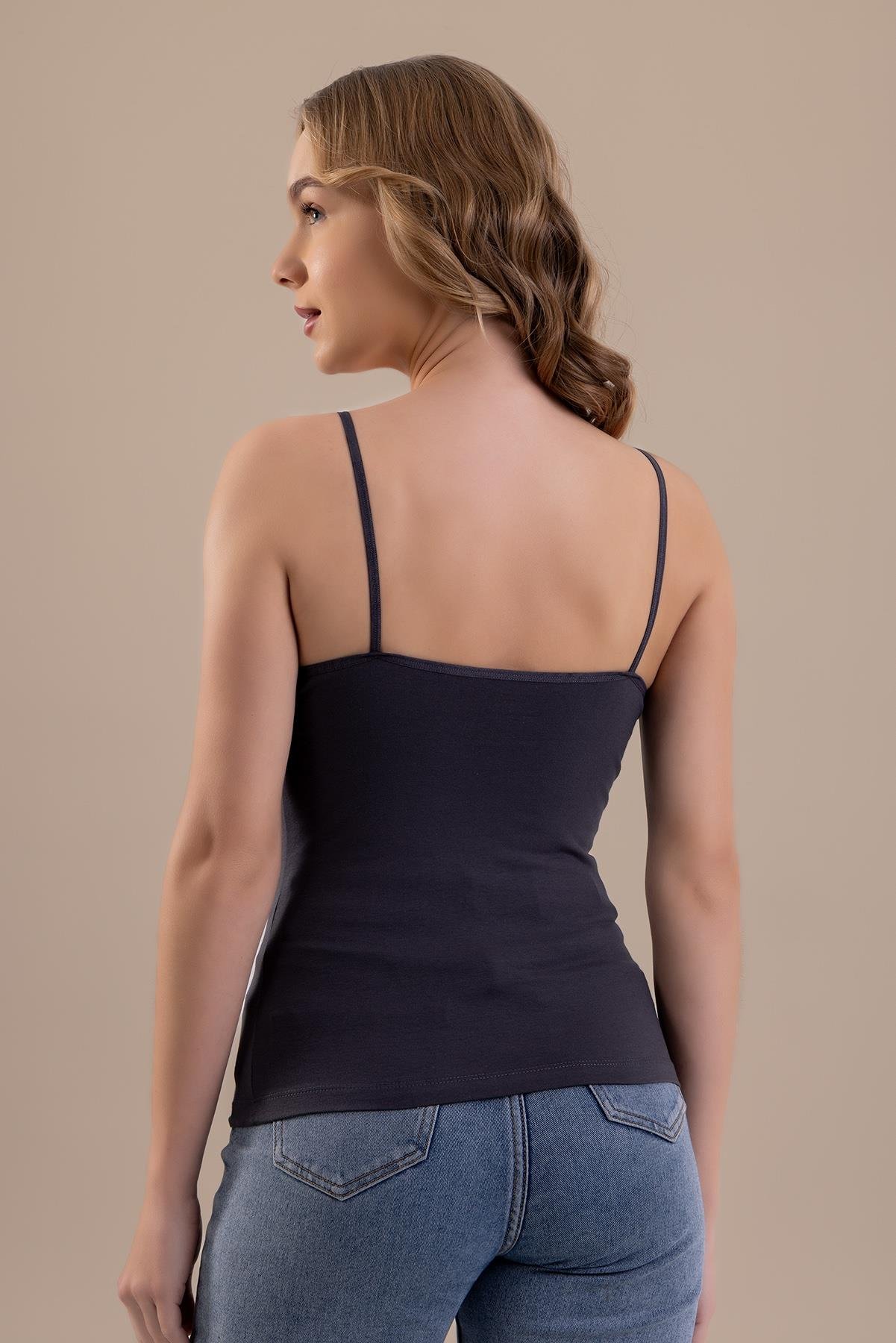 İp Askılı Oval Yaka Pamuklu Basic Kadın Atlet 6305 ANTRASIT