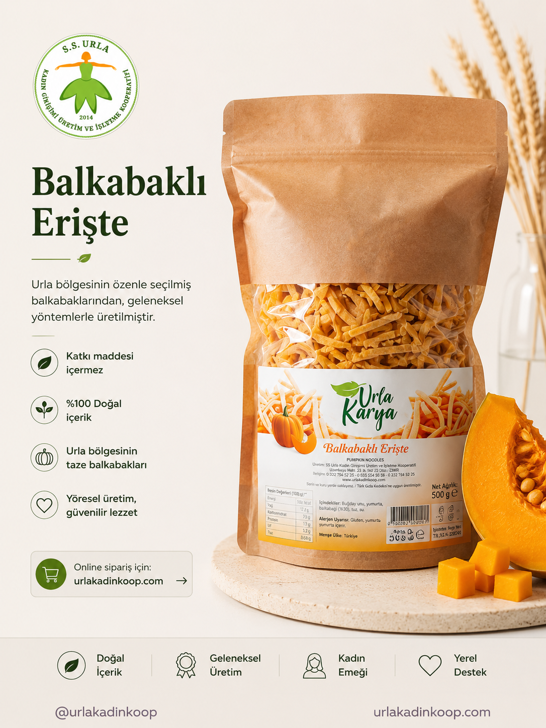 Balkabaklı Erişte 500 Gr