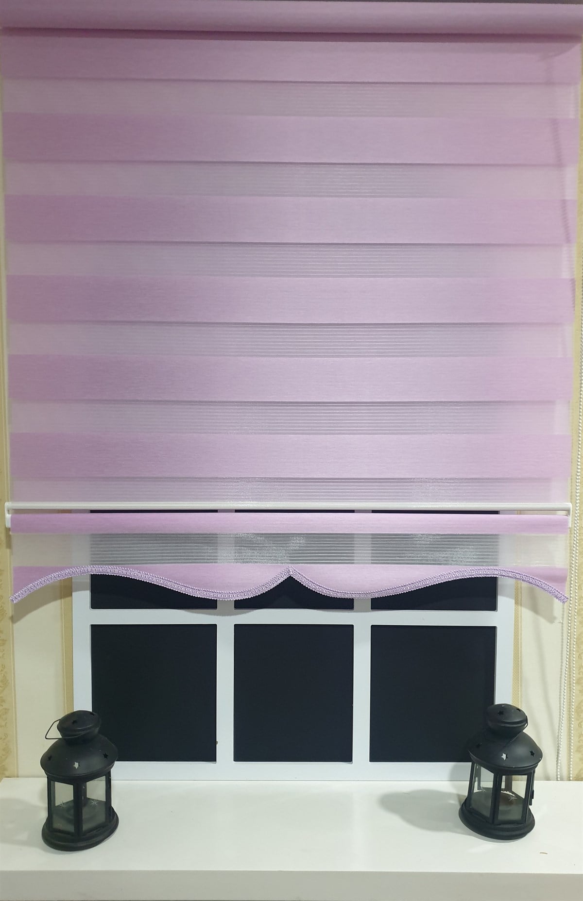 Zebra Stor Perde Organze Lila Etek Dilimli STB903