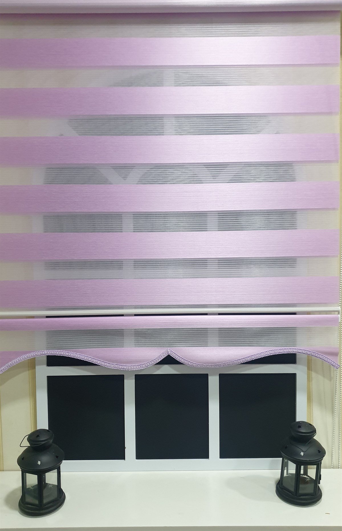 Zebra Stor Perde Organze Lila Etek Dilimli STB903
