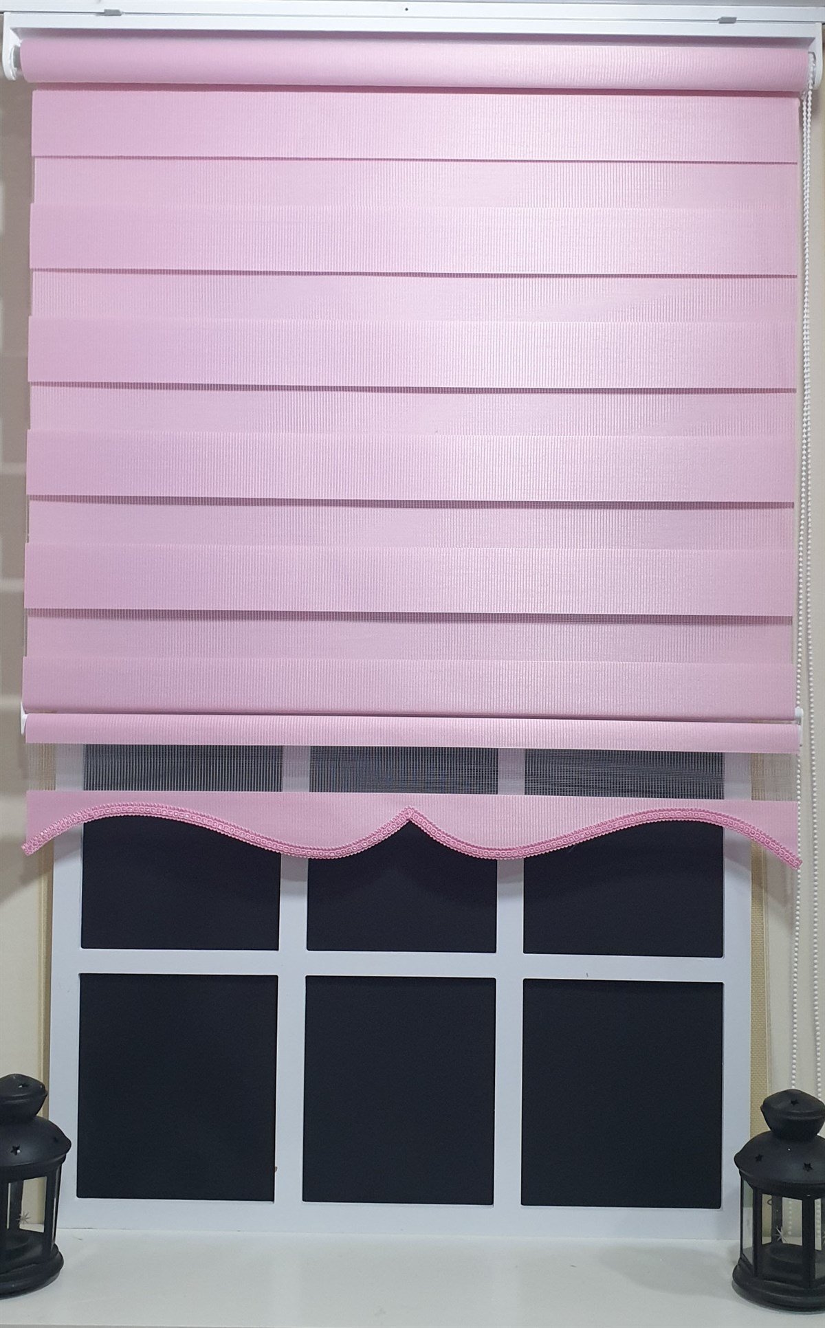 Zebra Stor Perde Pembe  Etek Dilimli ST 005