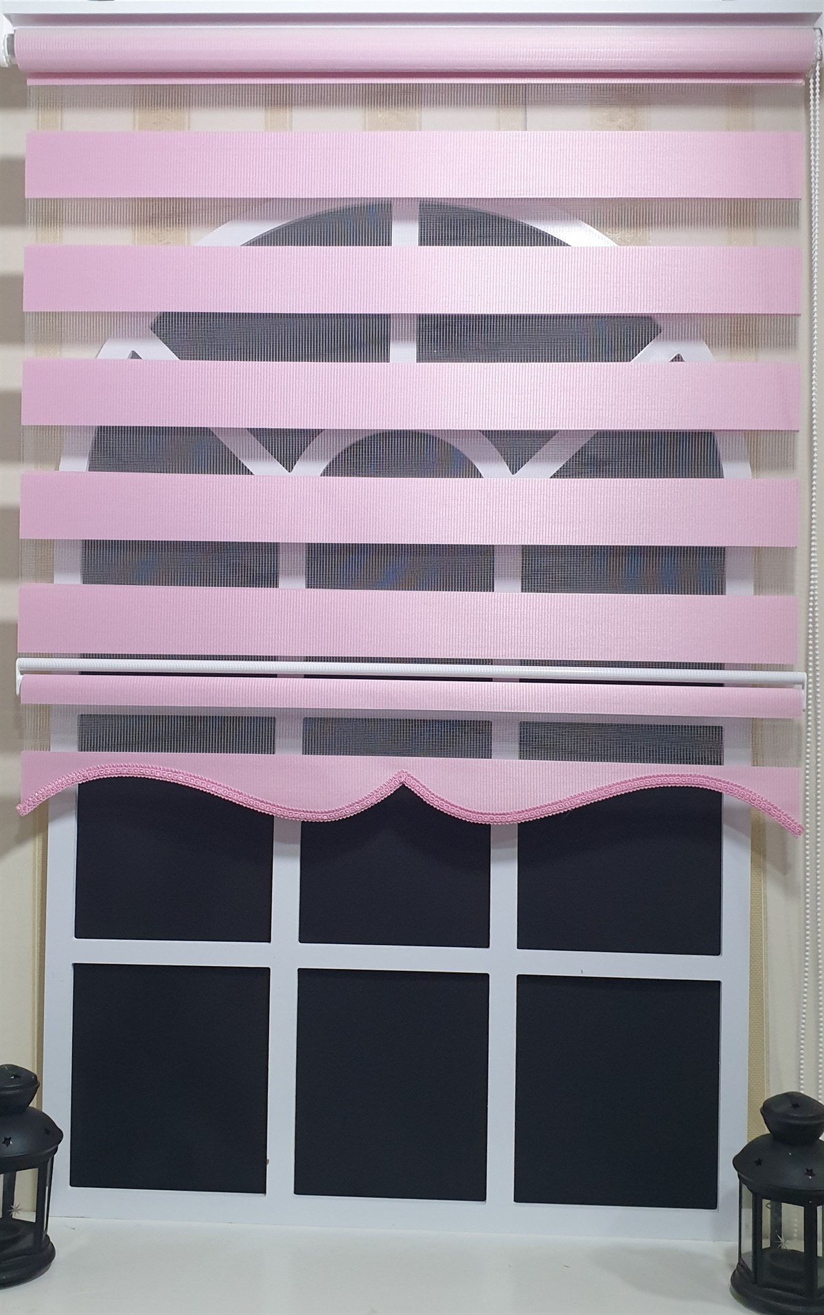 Zebra Stor Perde Pembe  Etek Dilimli ST 005