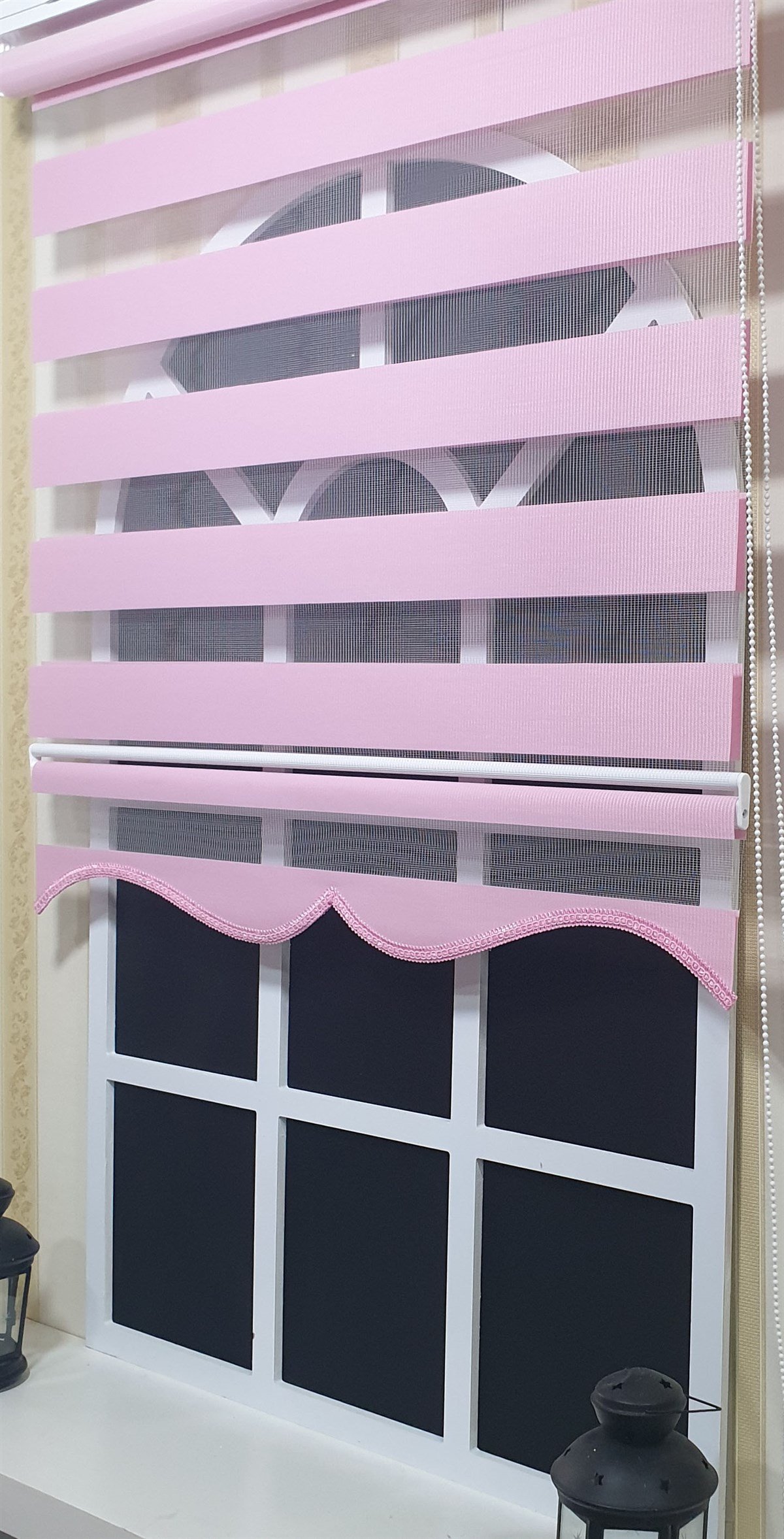 Zebra Stor Perde Pembe  Etek Dilimli ST 005