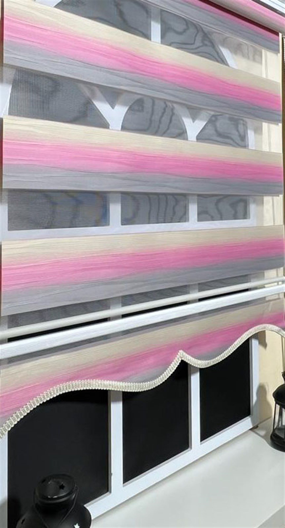 Zebra Stor Perde Pembe Gri Renk Geçişli Etek Dilimli ST 046