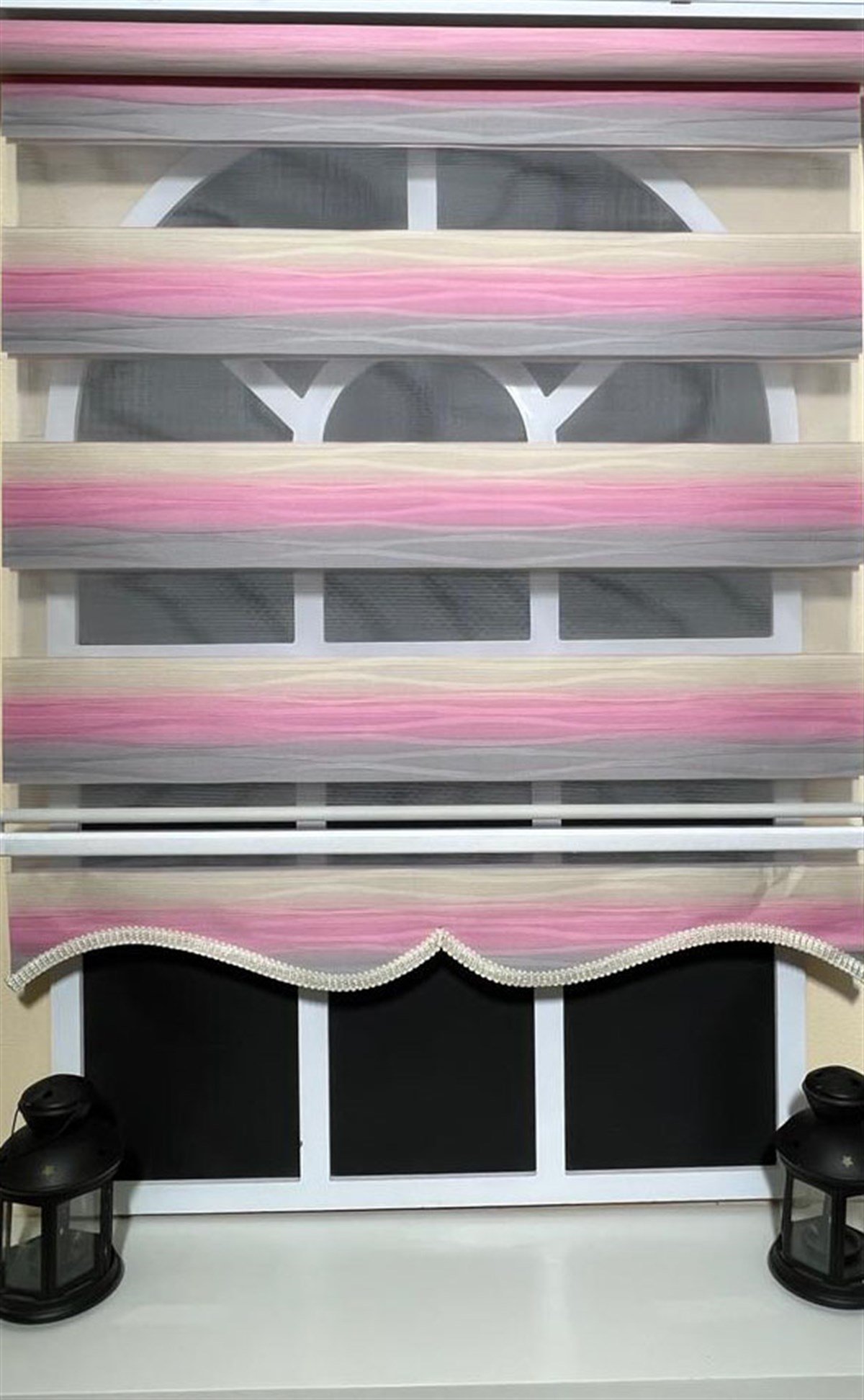 Zebra Stor Perde Pembe Gri Renk Geçişli Etek Dilimli ST 046