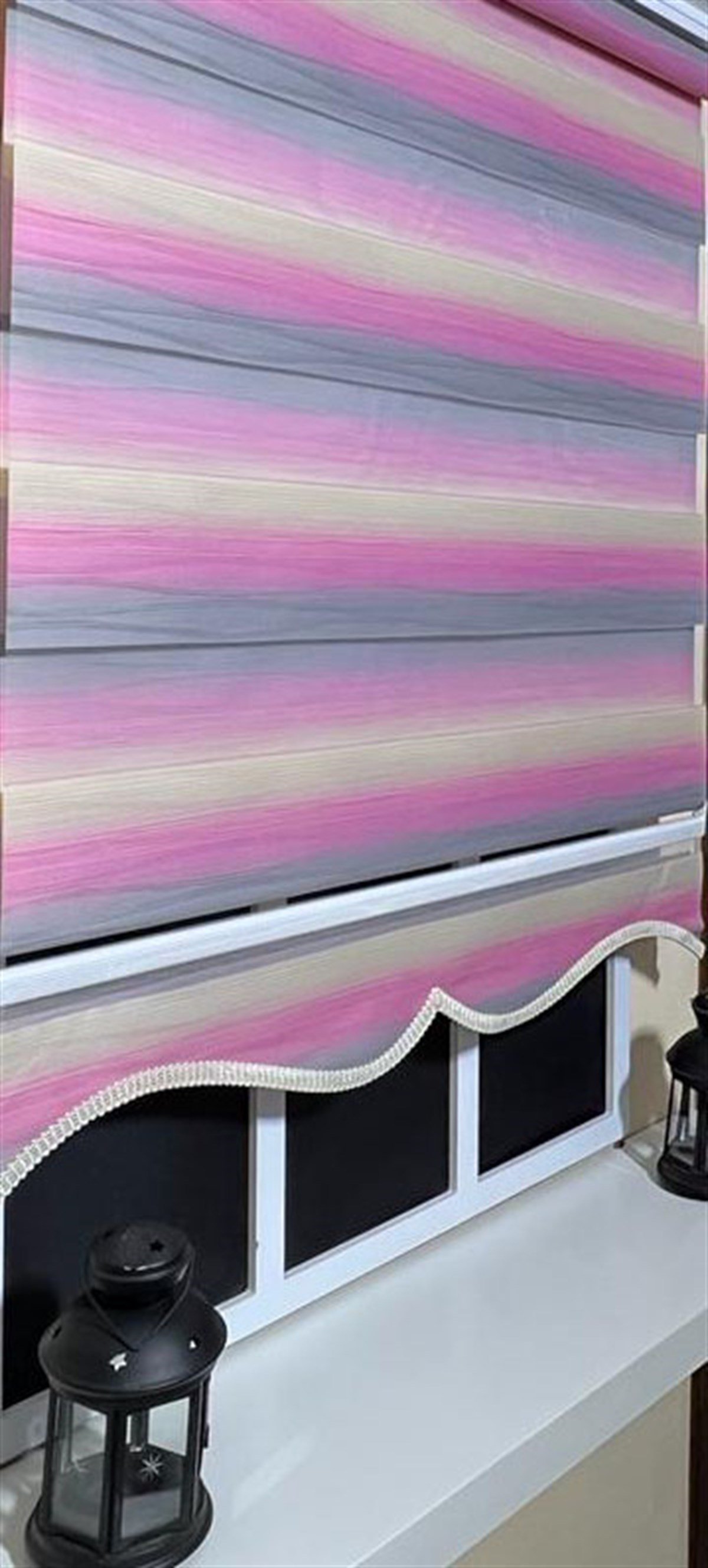 Zebra Stor Perde Pembe Gri Renk Geçişli Etek Dilimli ST 046