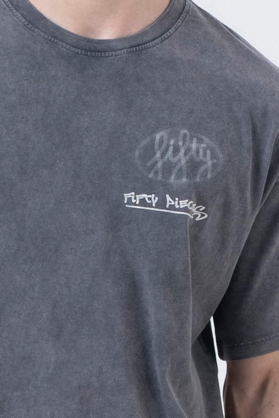 Erkek Antrasit Düşük Omuzlu Asit Yıkamalı T-Shirt