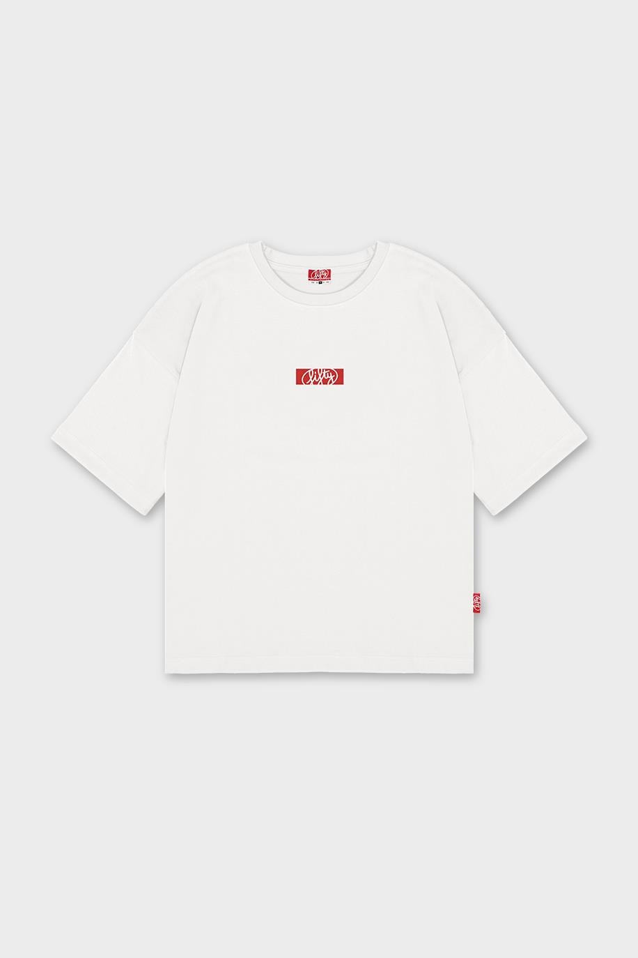 Erkek Beyaz Düşük Omuzlu Sırt Baskılı T-Shirt