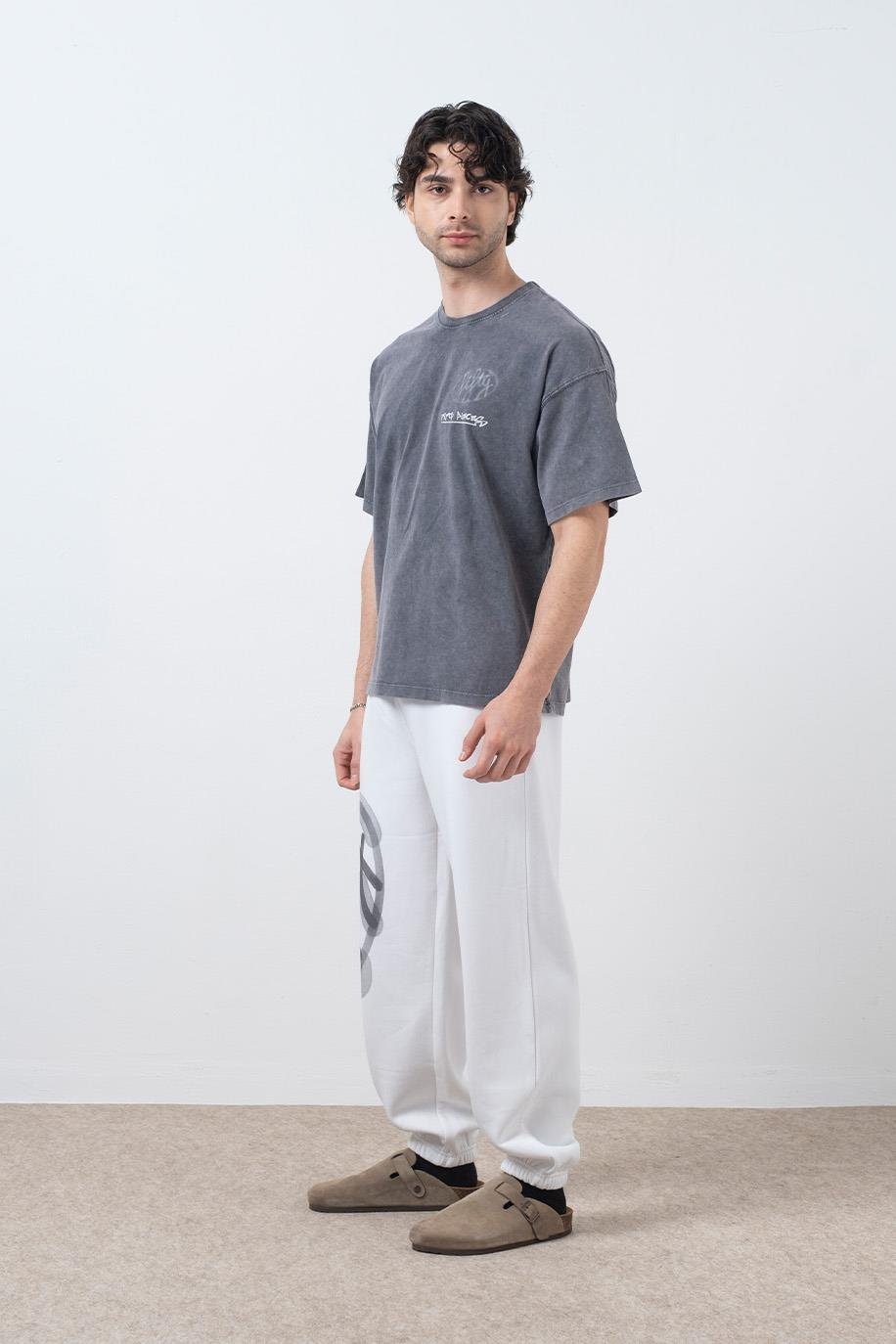 Erkek Beyaz Loose Fit Jogger Pantolon