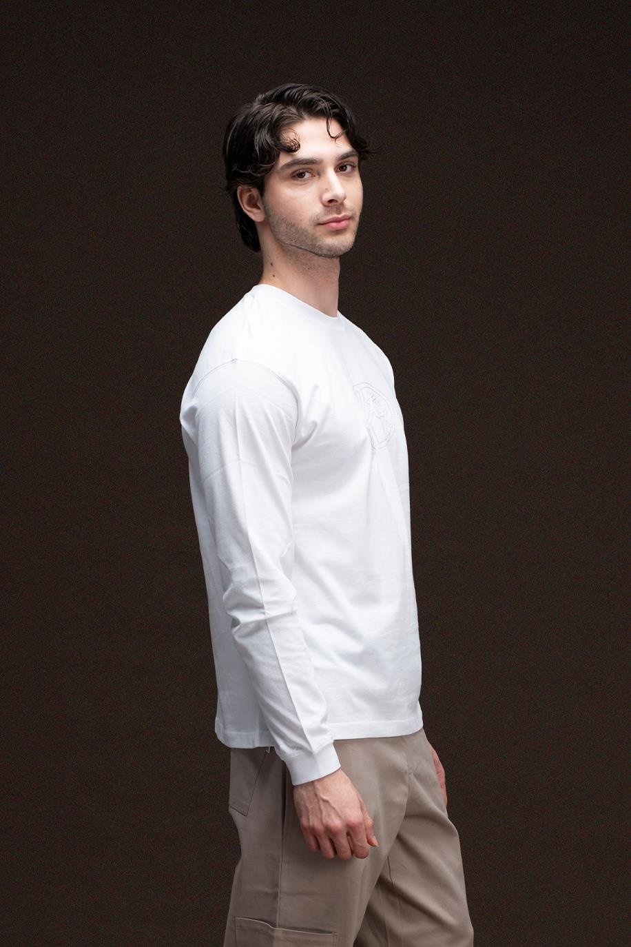 Erkek Beyaz Uzun Kollu T-Shirt