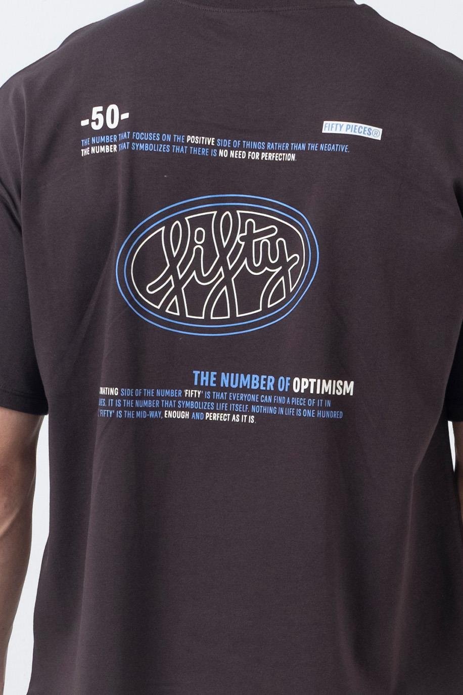 Erkek Kahverengi Düşük Omuzlu Sırt Baskılı T-Shirt