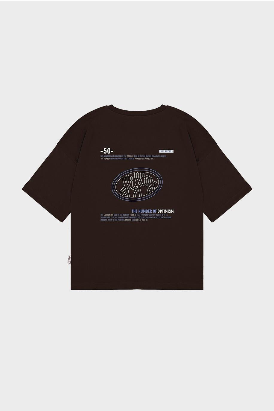 Erkek Kahverengi Düşük Omuzlu Sırt Baskılı T-Shirt